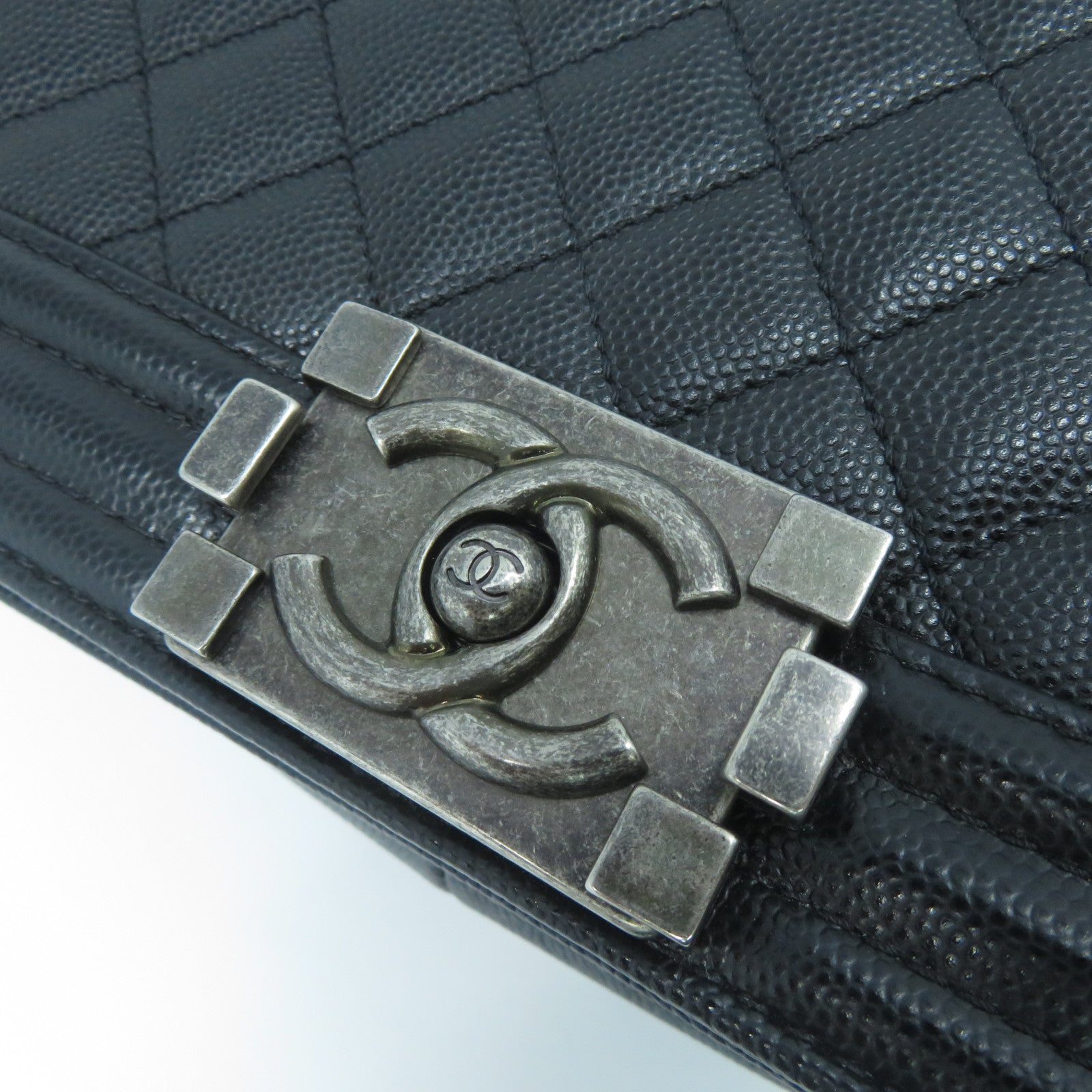 CHANEL 菱格Boy Chanel 25cm銀扣鏈帶肩背袋黑色