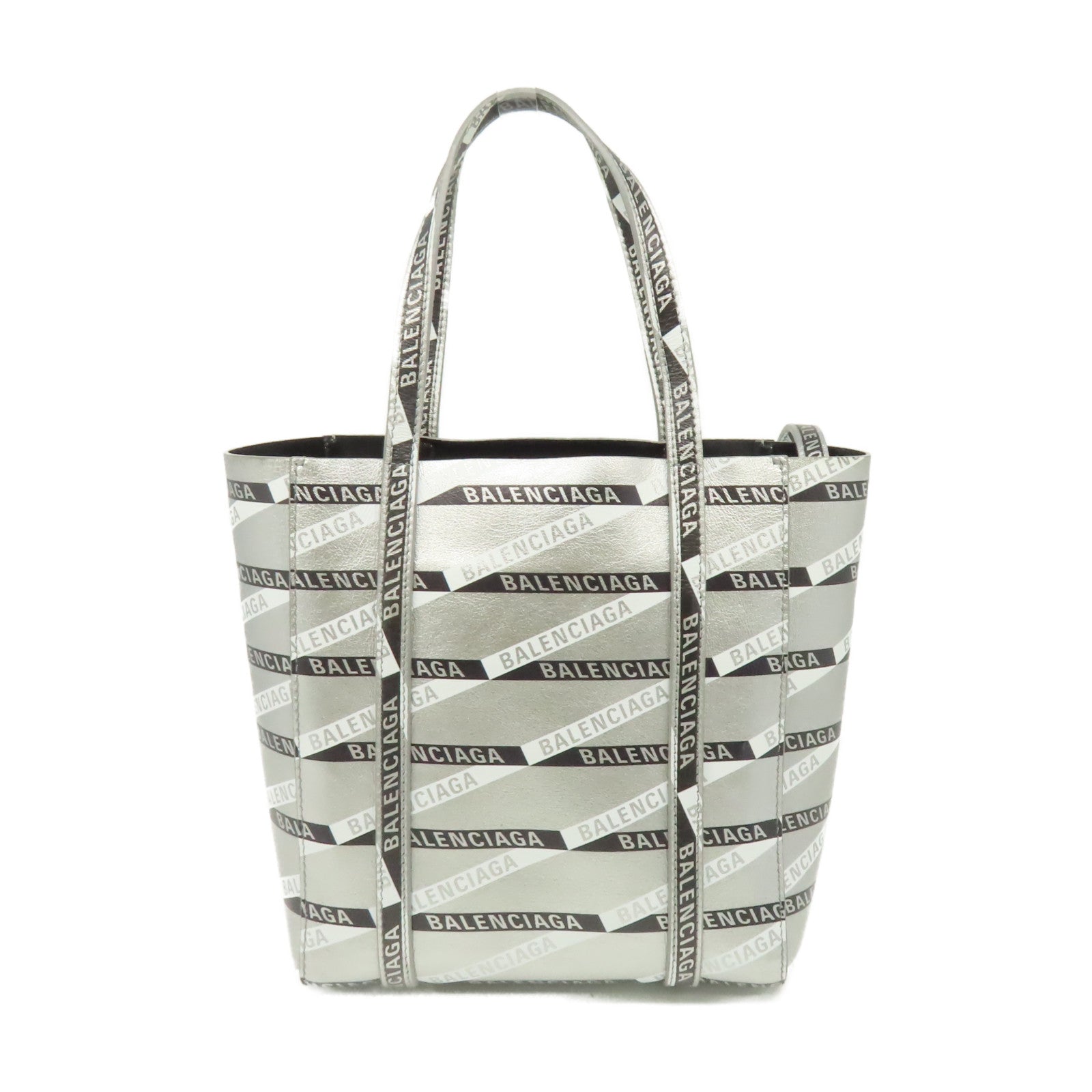 BALENCIAGA 牛皮皮革Allover Logo Tote Bag手挽肩背兩用袋銀色