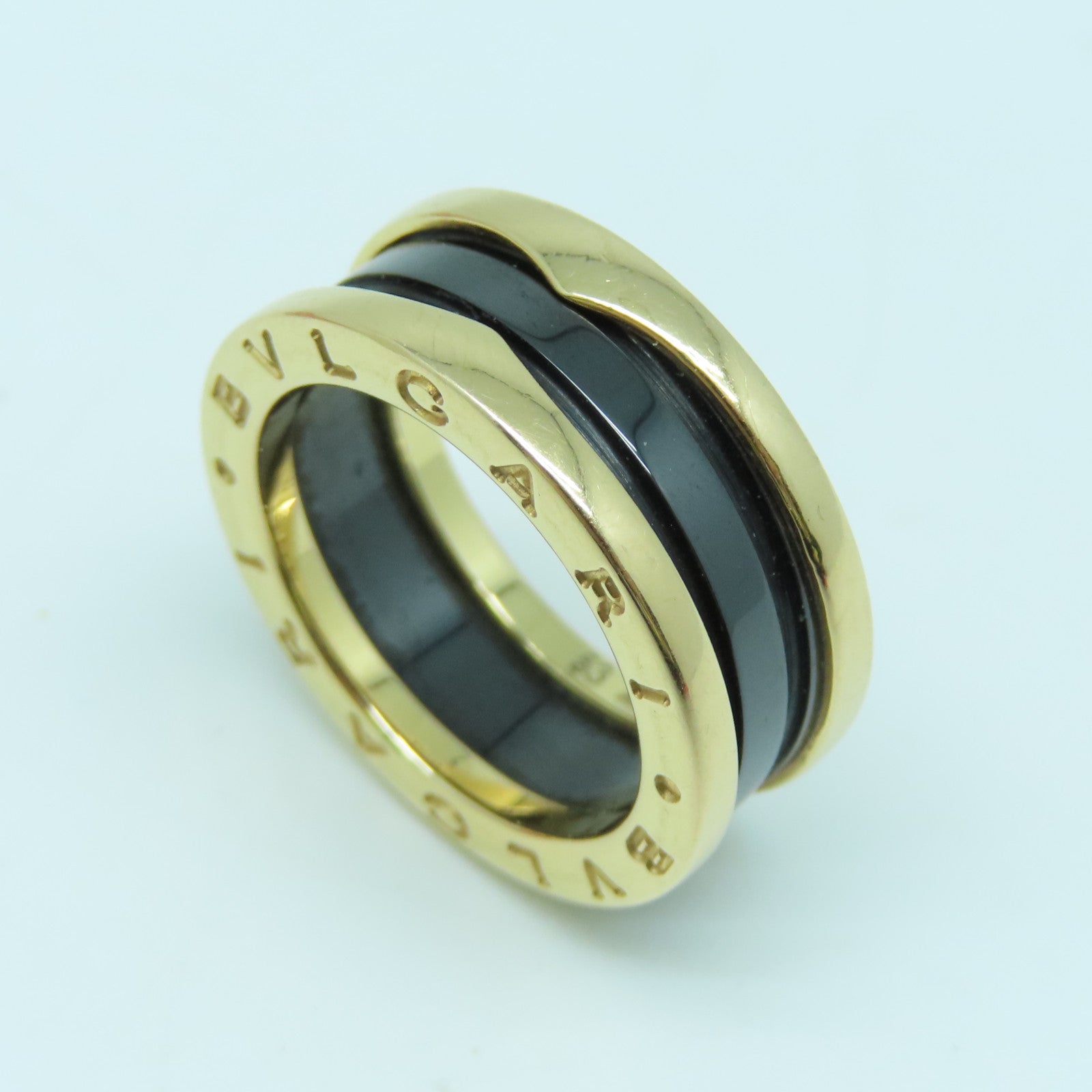 BVLGARI 18K玫瑰金/陶瓷B-zero1戒指黑色US#6