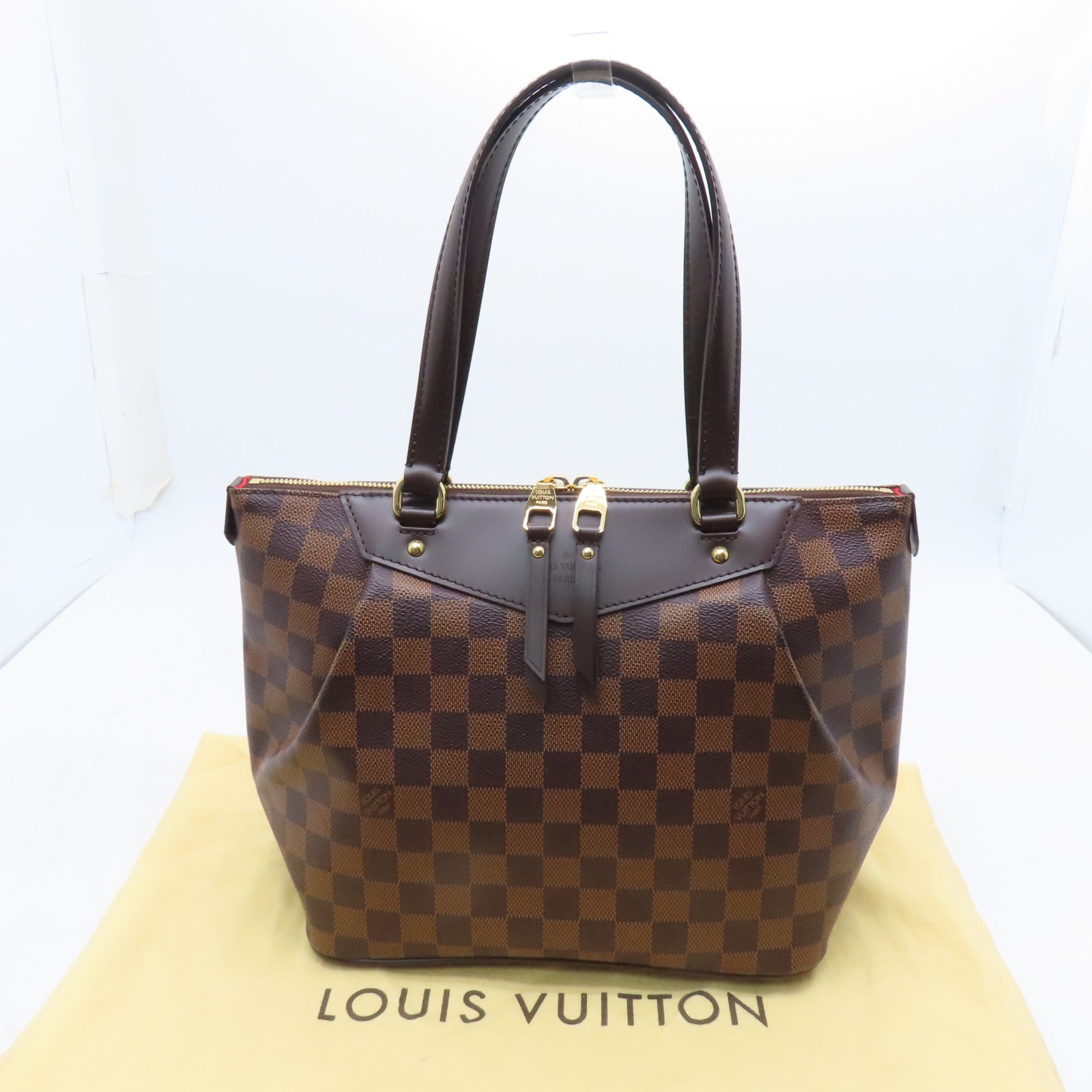 LOUIS VUITTON Damier Weekender PM金扣手挽袋啡色