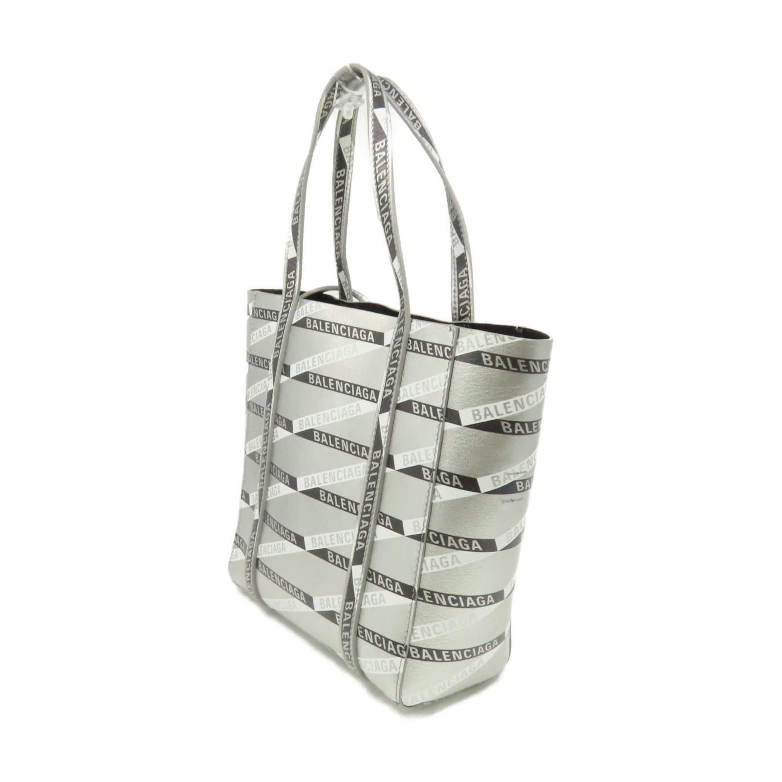 BALENCIAGA 牛皮皮革Allover Logo Tote Bag手挽肩背兩用袋銀色