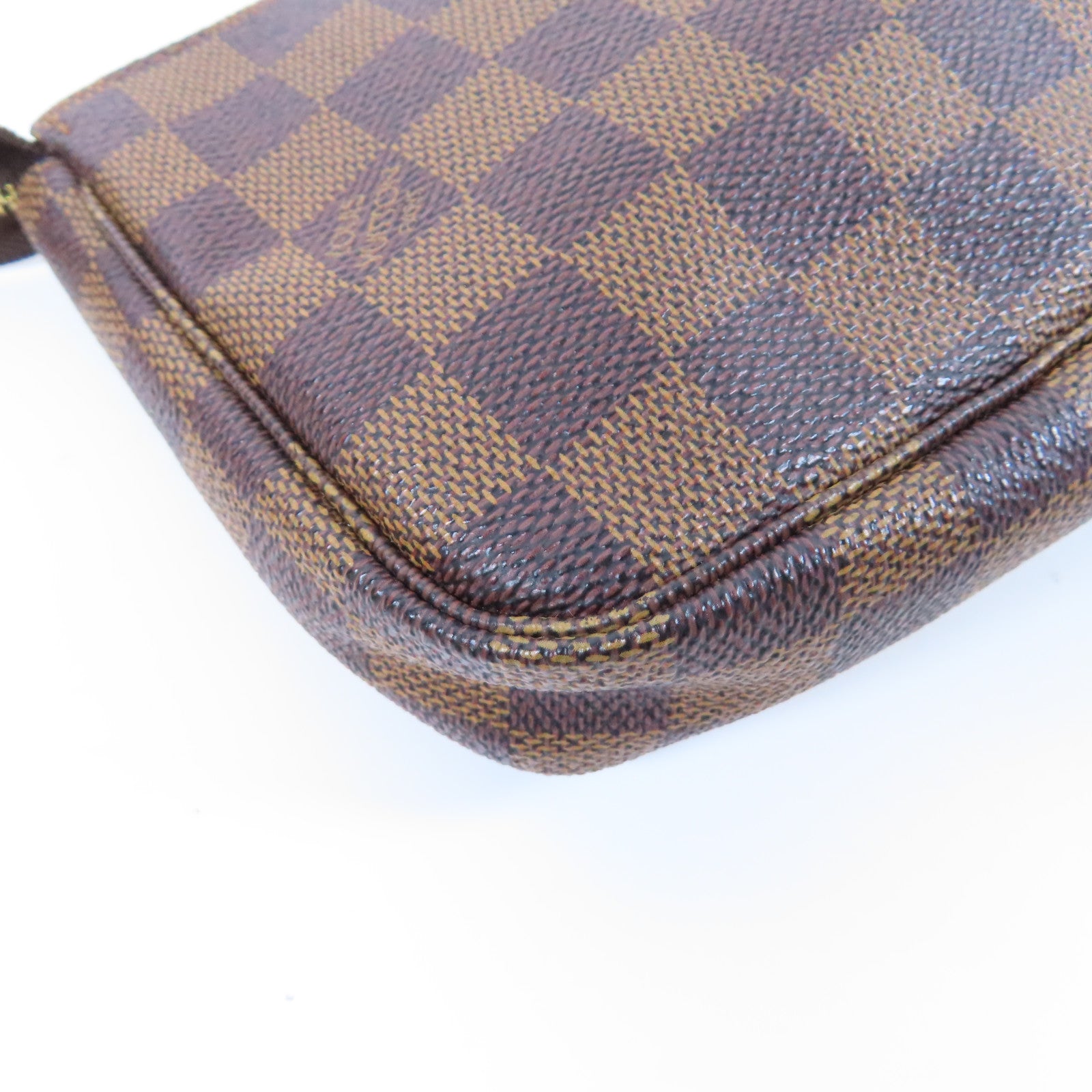 LOUIS VUITTON Damier Ebene Pochette Accessories金扣鏈帶肩背袋啡色