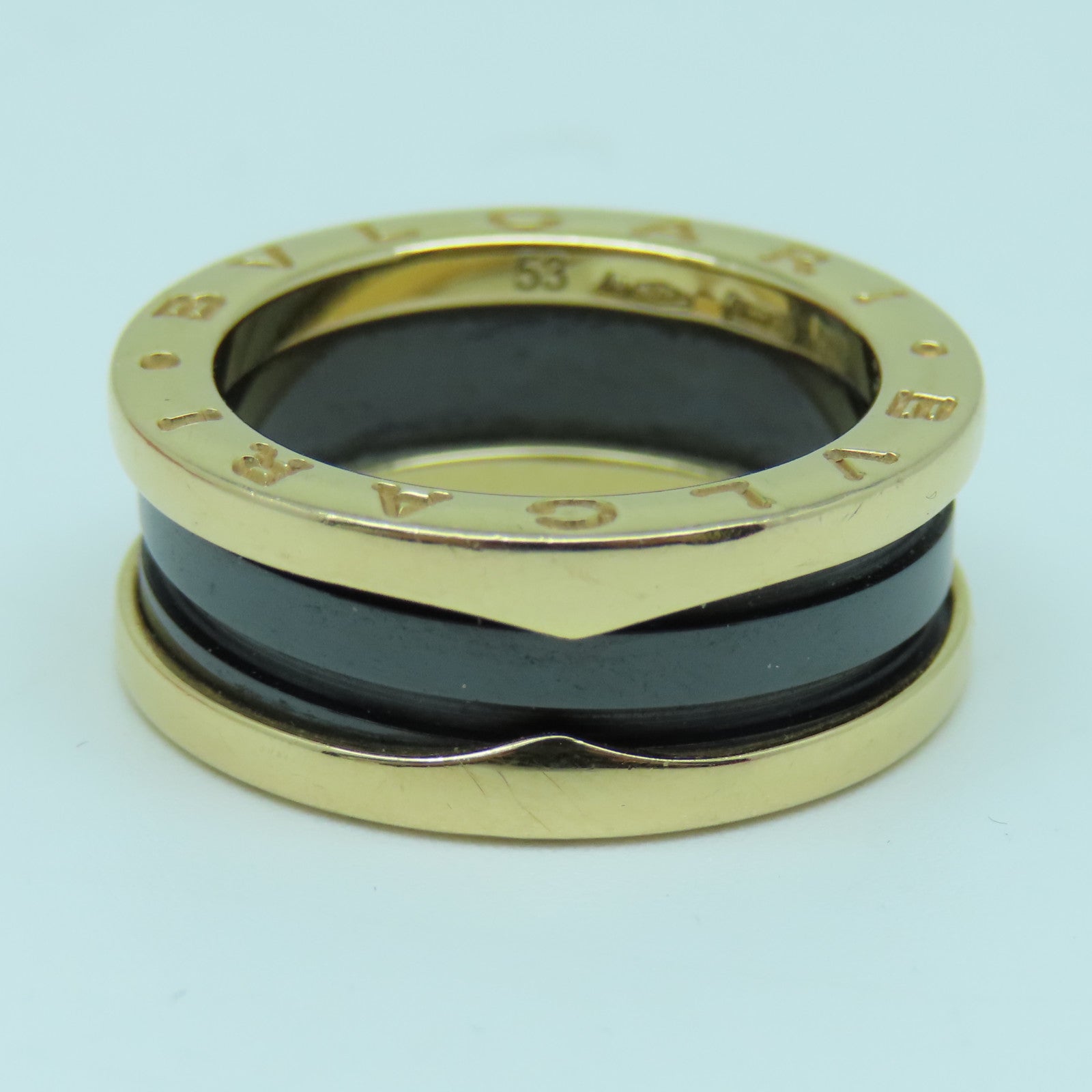 BVLGARI 18K玫瑰金/陶瓷B-zero1戒指黑色US#6