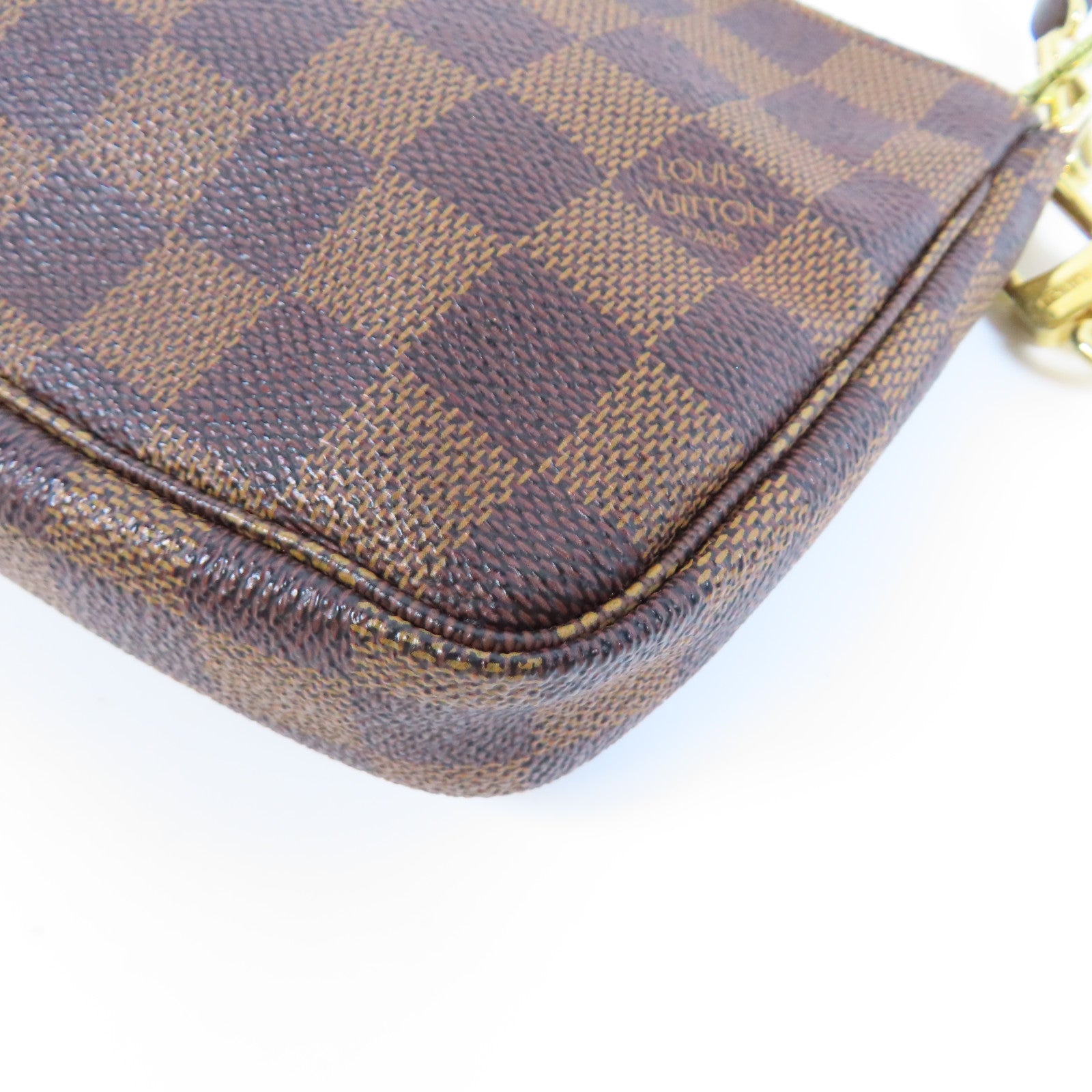 LOUIS VUITTON Damier Ebene Pochette Accessories金扣鏈帶肩背袋啡色