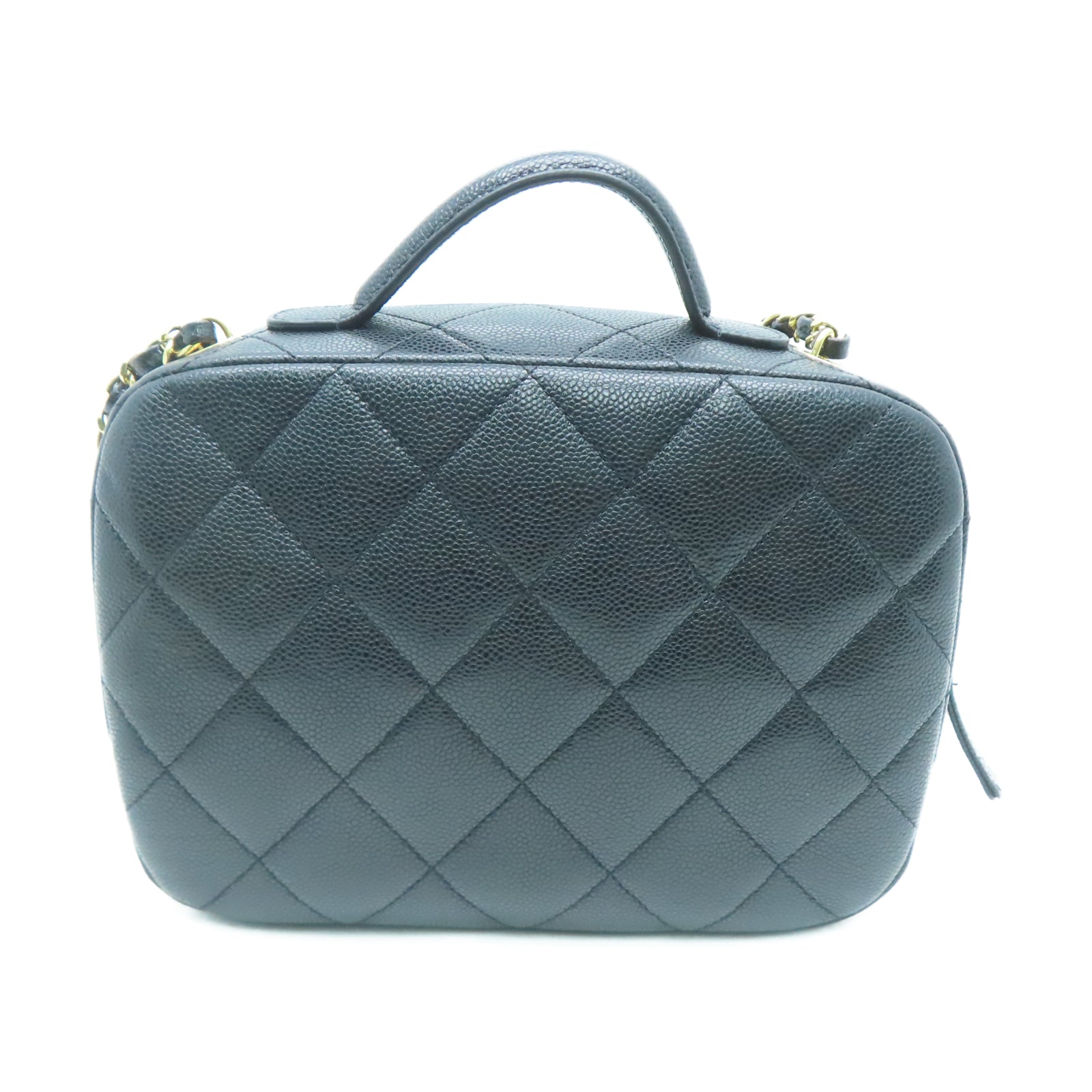 CHANEL 菱格Caviar皮革2 Way Chain Shoulder金扣链带肩背袋黑色