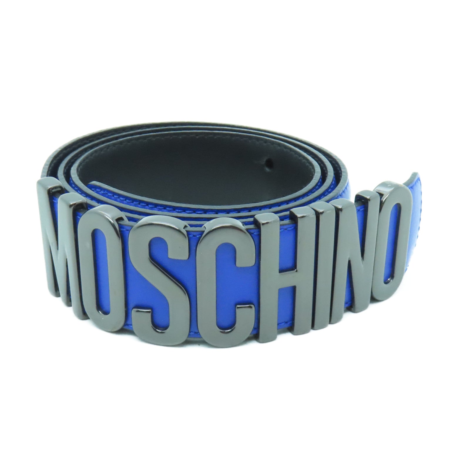 MOSCHINO 皮革Belt皮帶藍色/黑色