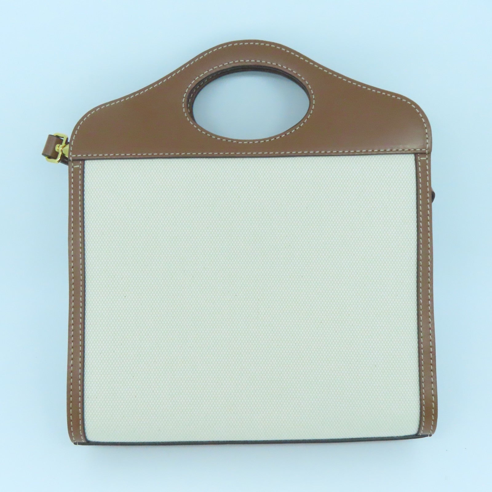 BURBERRY 牛皮皮革/帆布Medium Pocket Bag金扣手挽肩背兩用袋啡色米色
