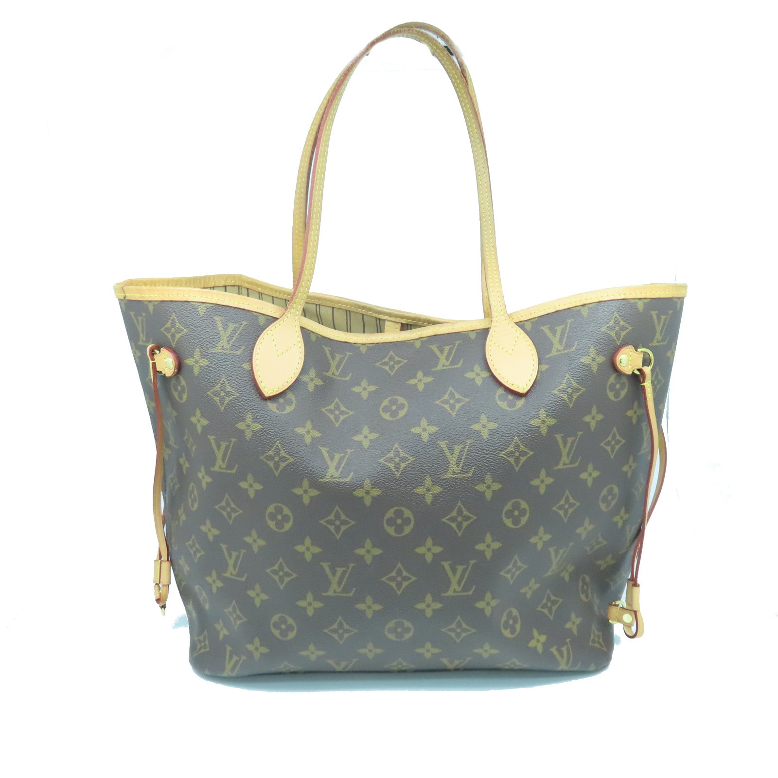LOUIS VUITTON Monogram Neverfull MM gold buckle handle bag brown