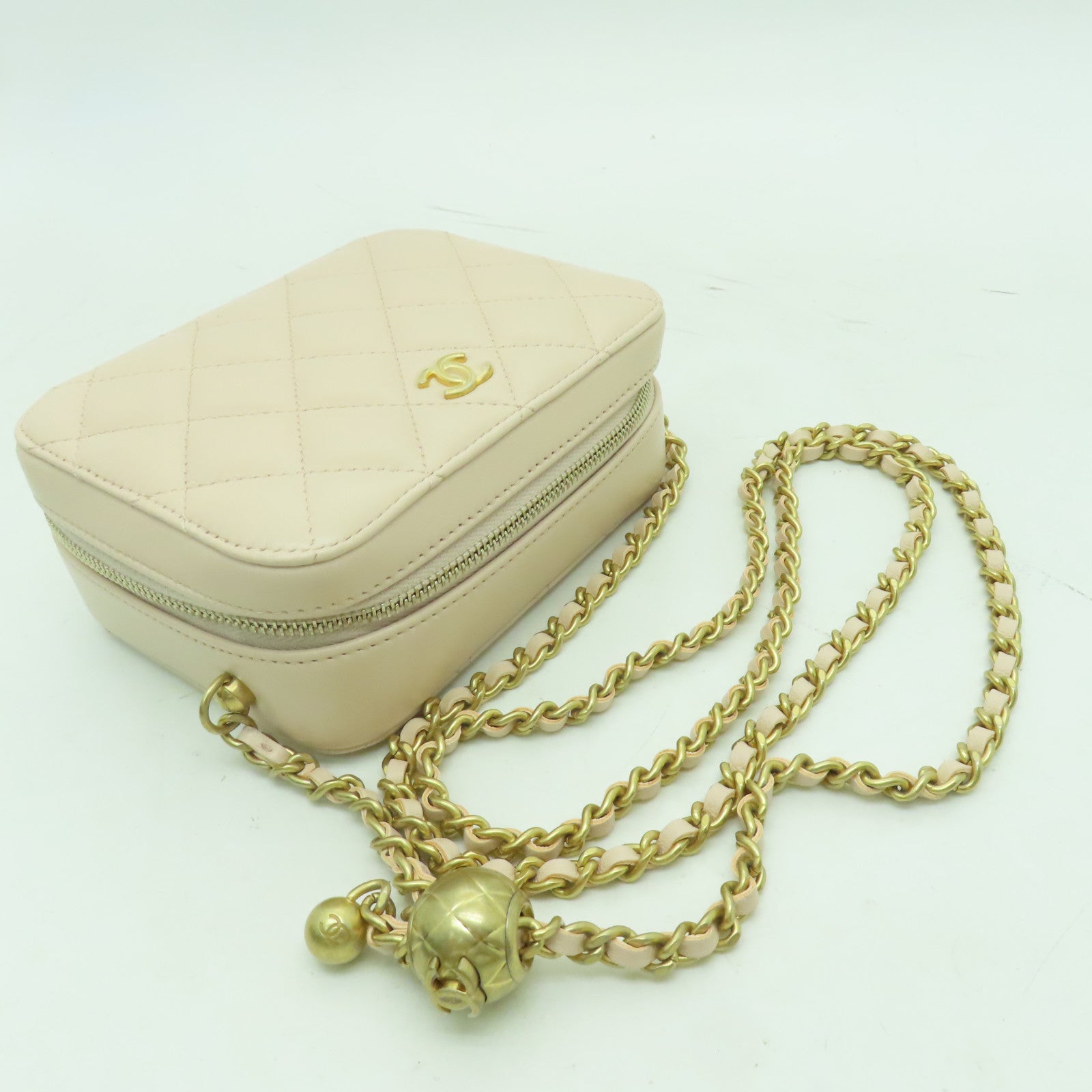CHANEL 菱格牛皮皮革Shoulder Bag金扣鏈帶肩背袋粉紅色