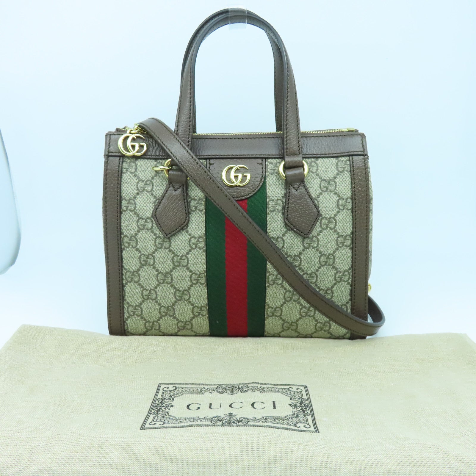 GUCCI 塗層帆布Ophidia Small Tote金扣手挽肩背兩用袋啡色