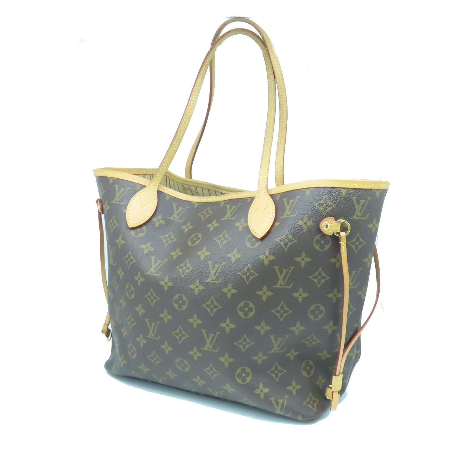 LOUIS VUITTON Monogram Neverfull MM gold buckle handle bag brown