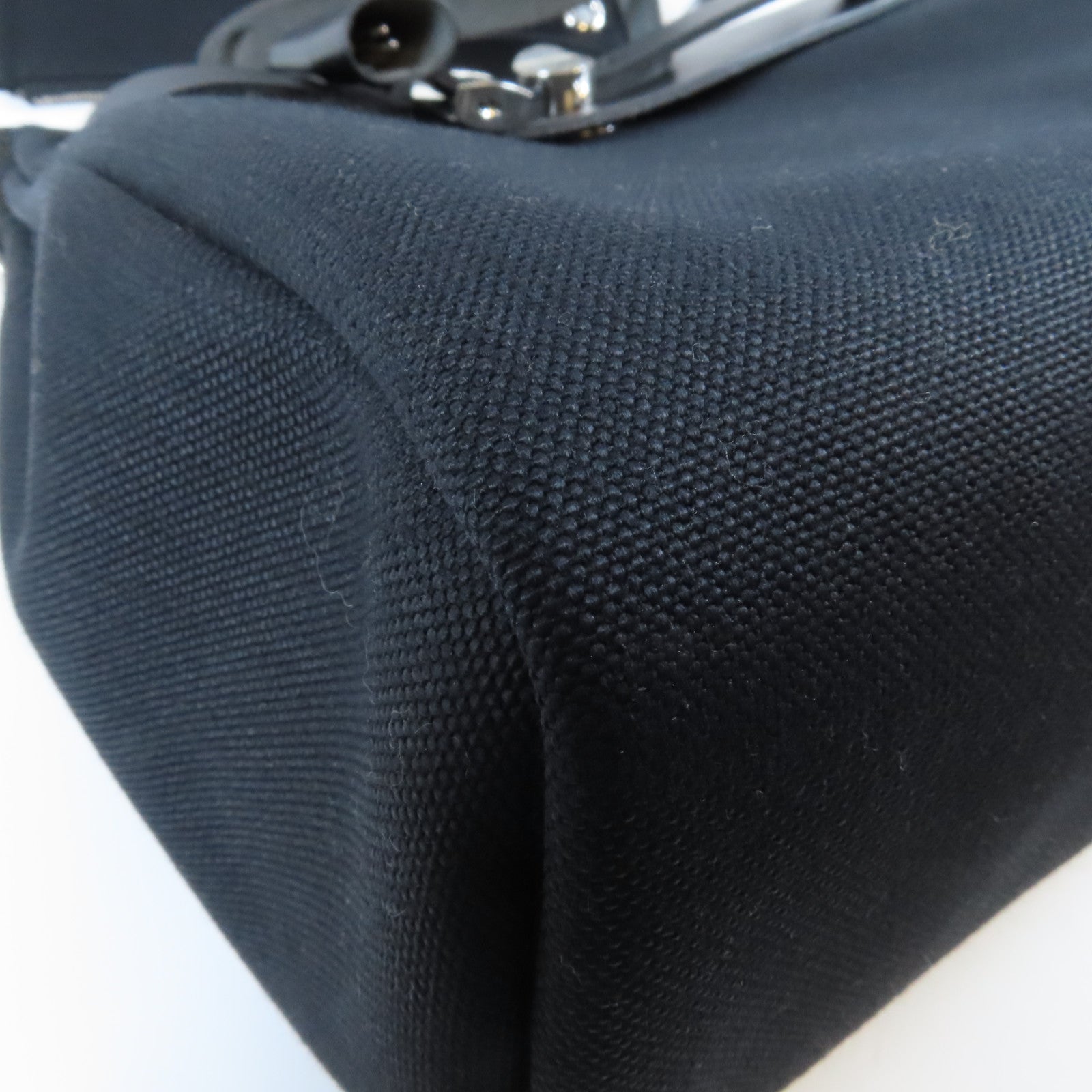 HERMES 皮革/帆布Herbag PM銀扣手挽肩背兩用袋Noir黑色