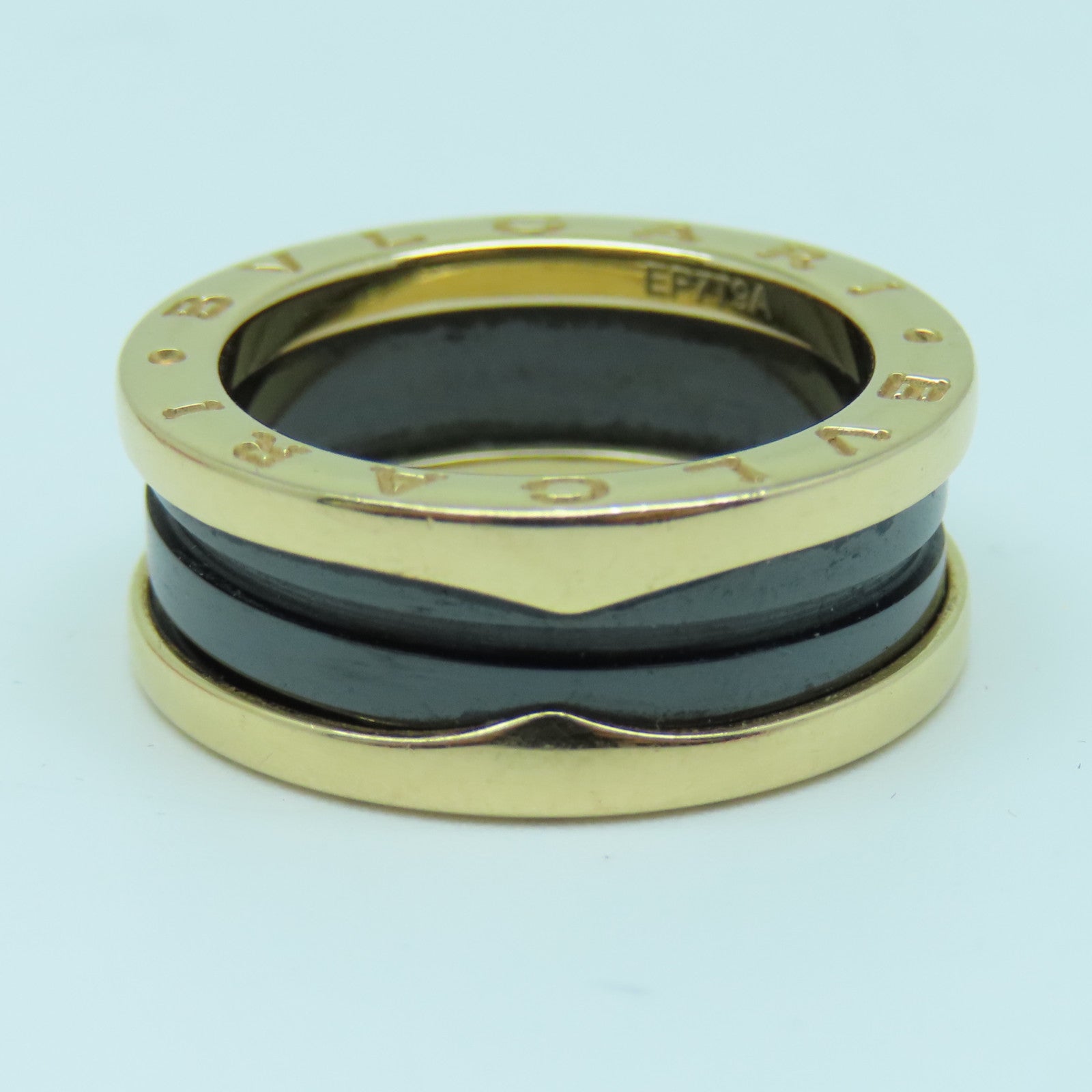 BVLGARI 18K玫瑰金/陶瓷B-zero1戒指黑色US#6