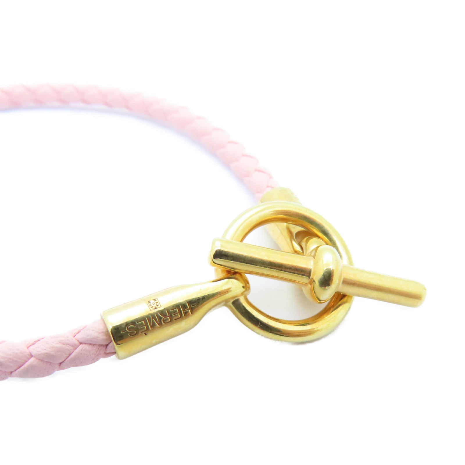 HERMES Leather Bracelets Gold Buckle Bracelet Pink