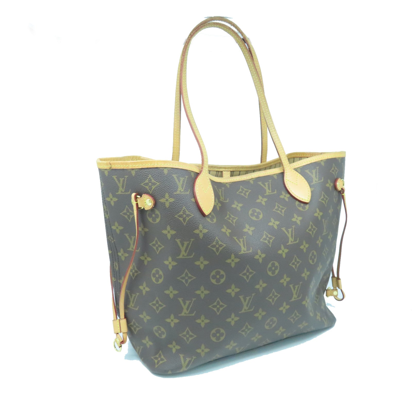 LOUIS VUITTON Monogram Neverfull MM gold buckle handle bag brown