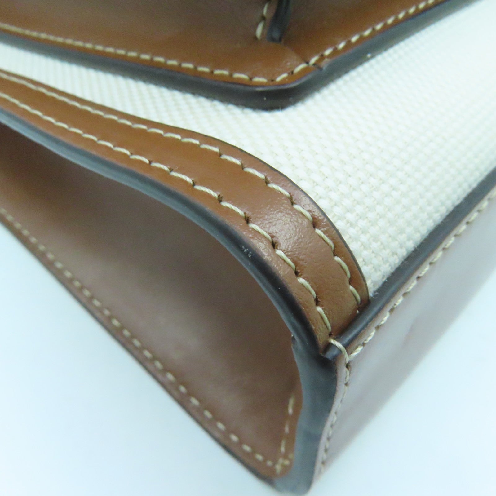 BURBERRY 牛皮皮革/帆布Medium Pocket Bag金扣手挽肩背兩用袋啡色米色