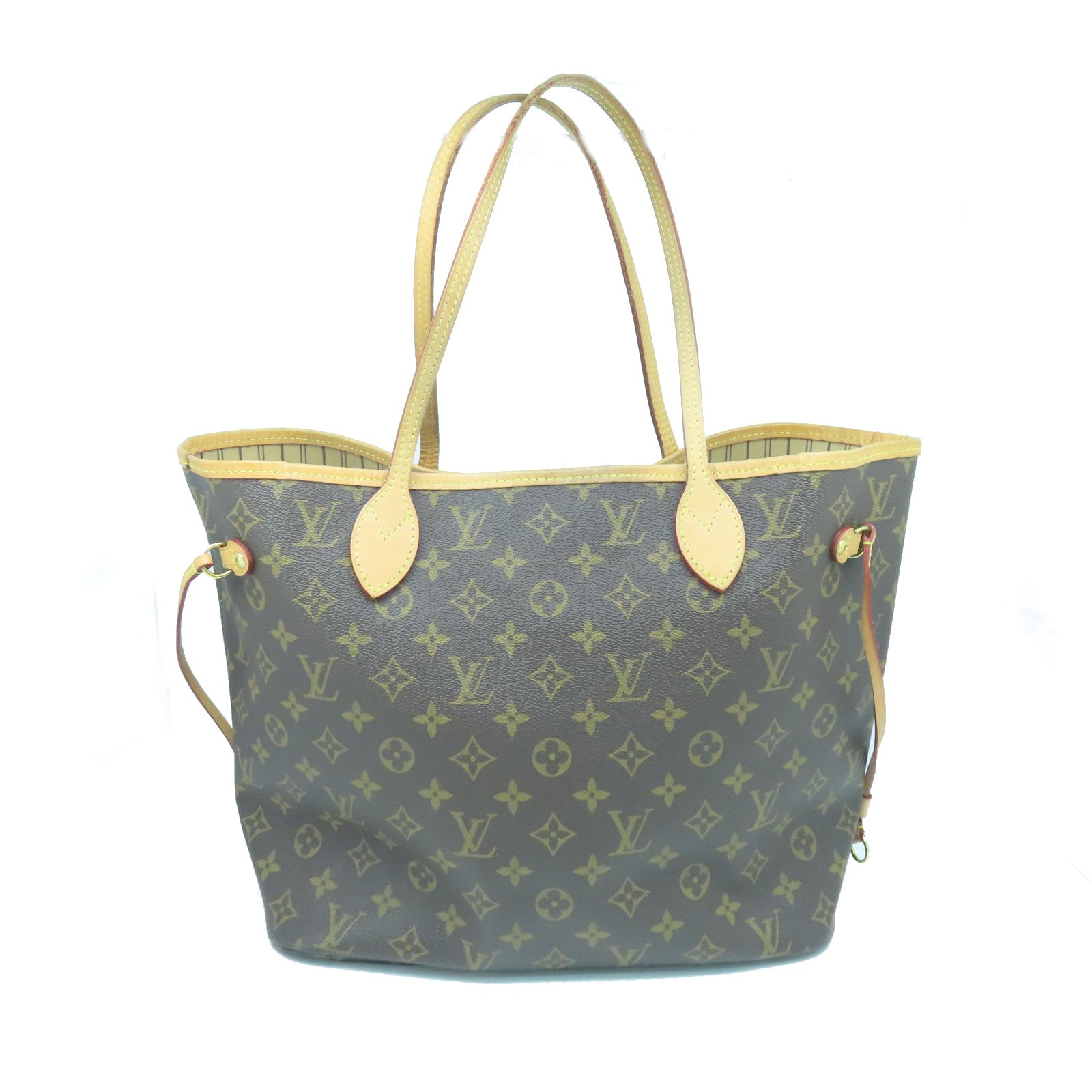 LOUIS VUITTON Monogram Neverfull MM gold buckle handle bag brown