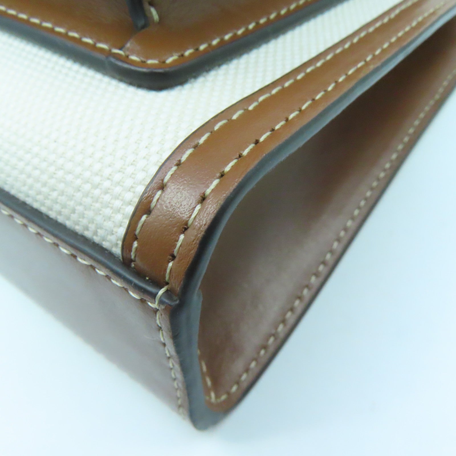 BURBERRY 牛皮皮革/帆布Medium Pocket Bag金扣手挽肩背兩用袋啡色米色