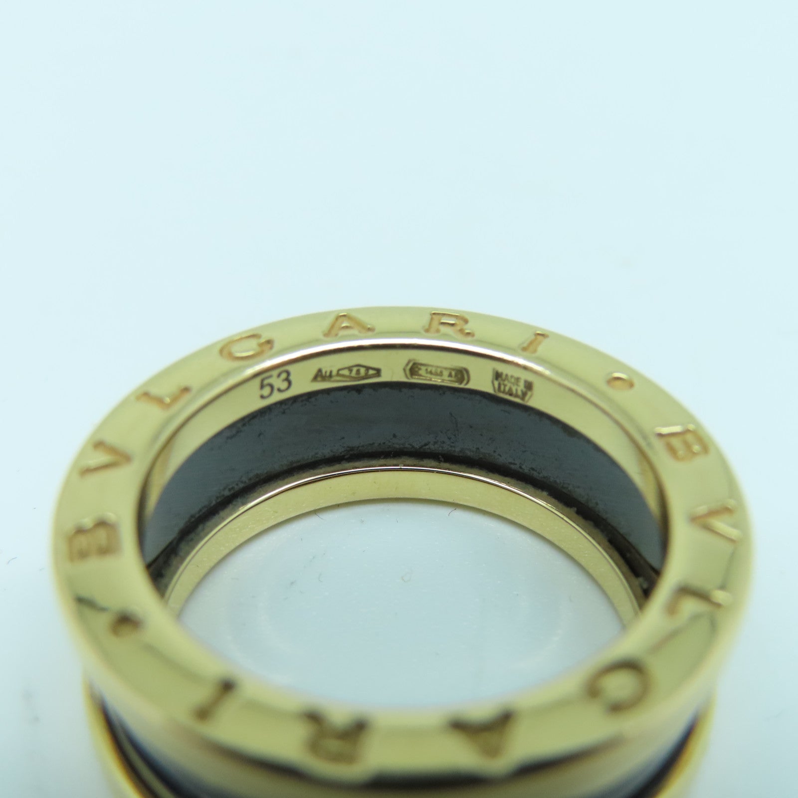 BVLGARI 18K玫瑰金/陶瓷B-zero1戒指黑色US#6