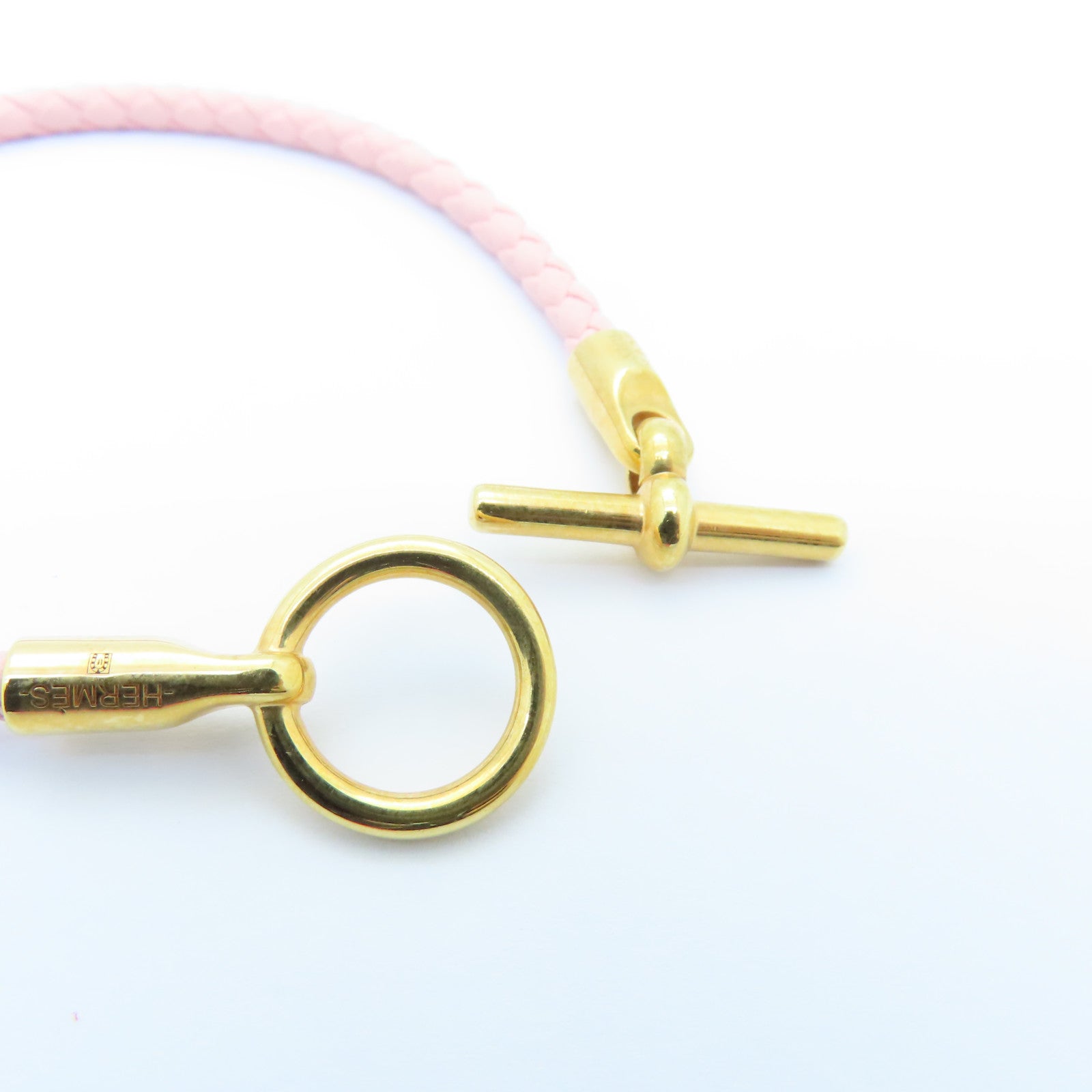 HERMES Leather Bracelets Gold Buckle Bracelet Pink