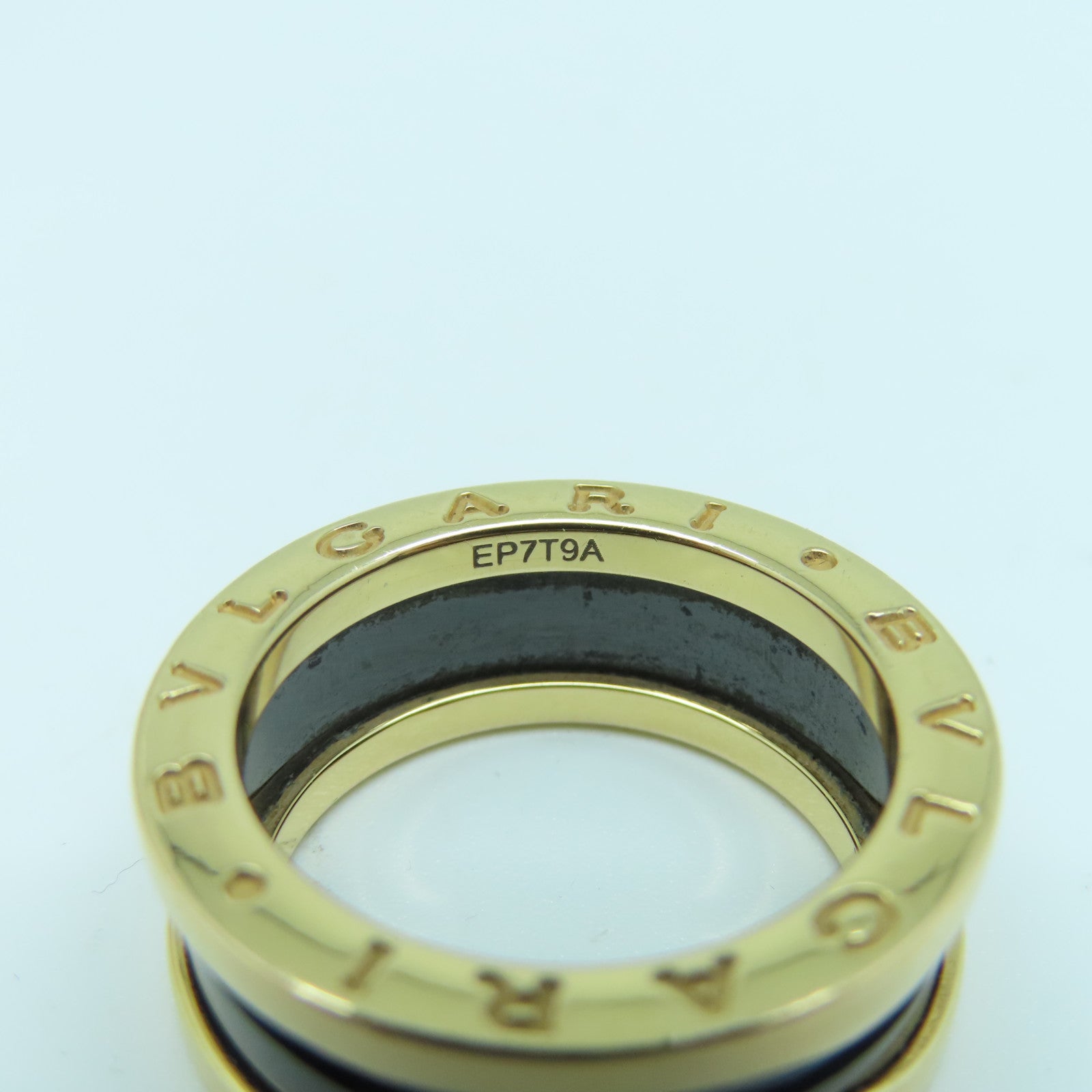 BVLGARI 18K玫瑰金/陶瓷B-zero1戒指黑色US#6
