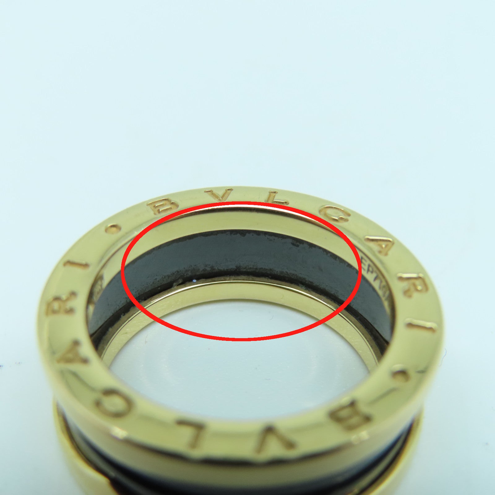BVLGARI 18K玫瑰金/陶瓷B-zero1戒指黑色US#6