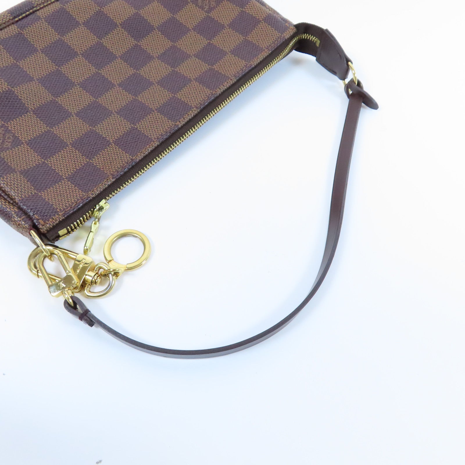 LOUIS VUITTON Damier Ebene Pochette Accessories金扣鏈帶肩背袋啡色
