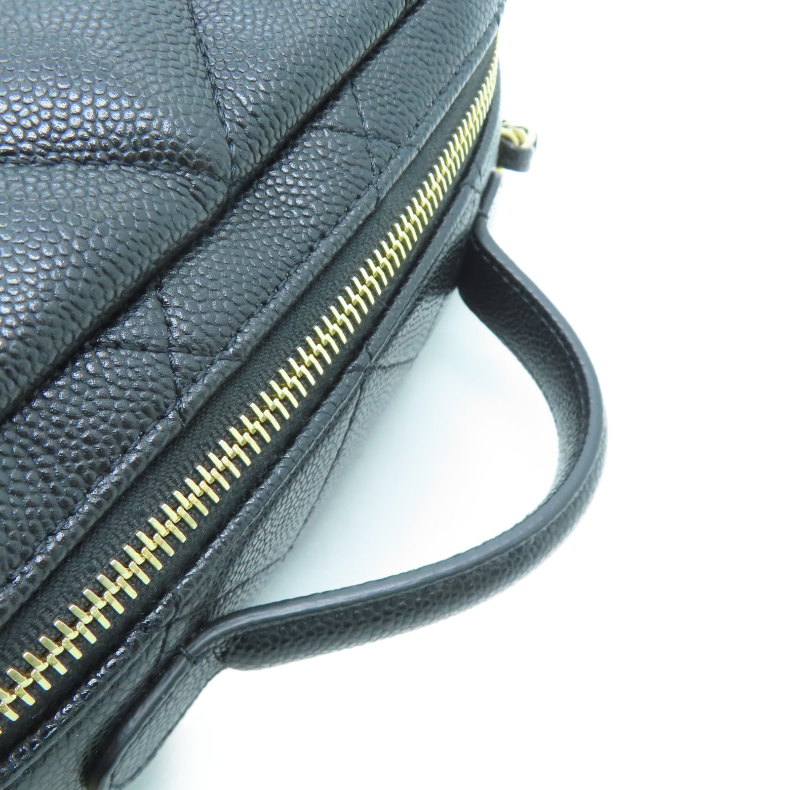 CHANEL 菱格Caviar皮革2 Way Chain Shoulder金扣链带肩背袋黑色