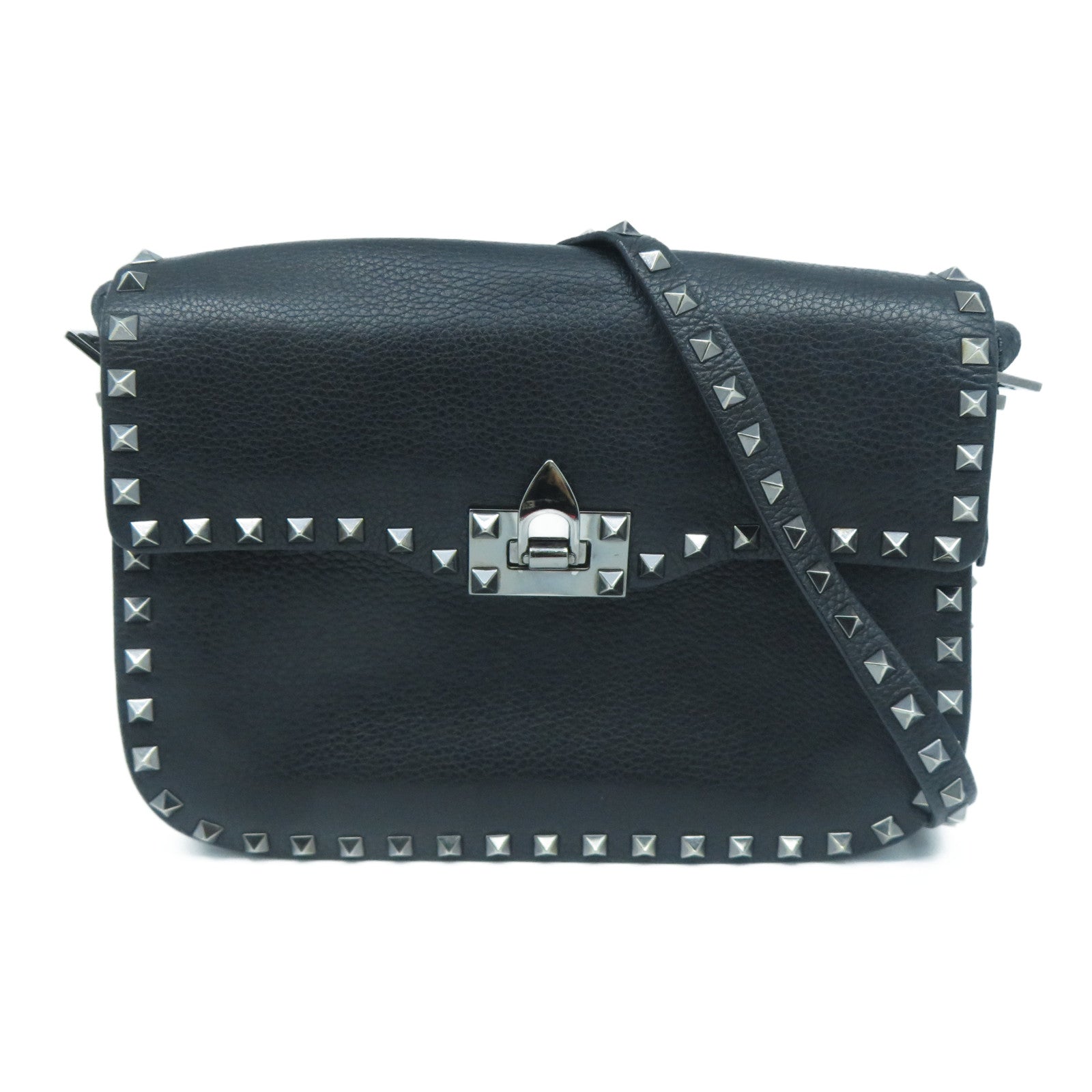 Valentino 牛皮皮革Shoulder Bag銀扣肩背包黑色