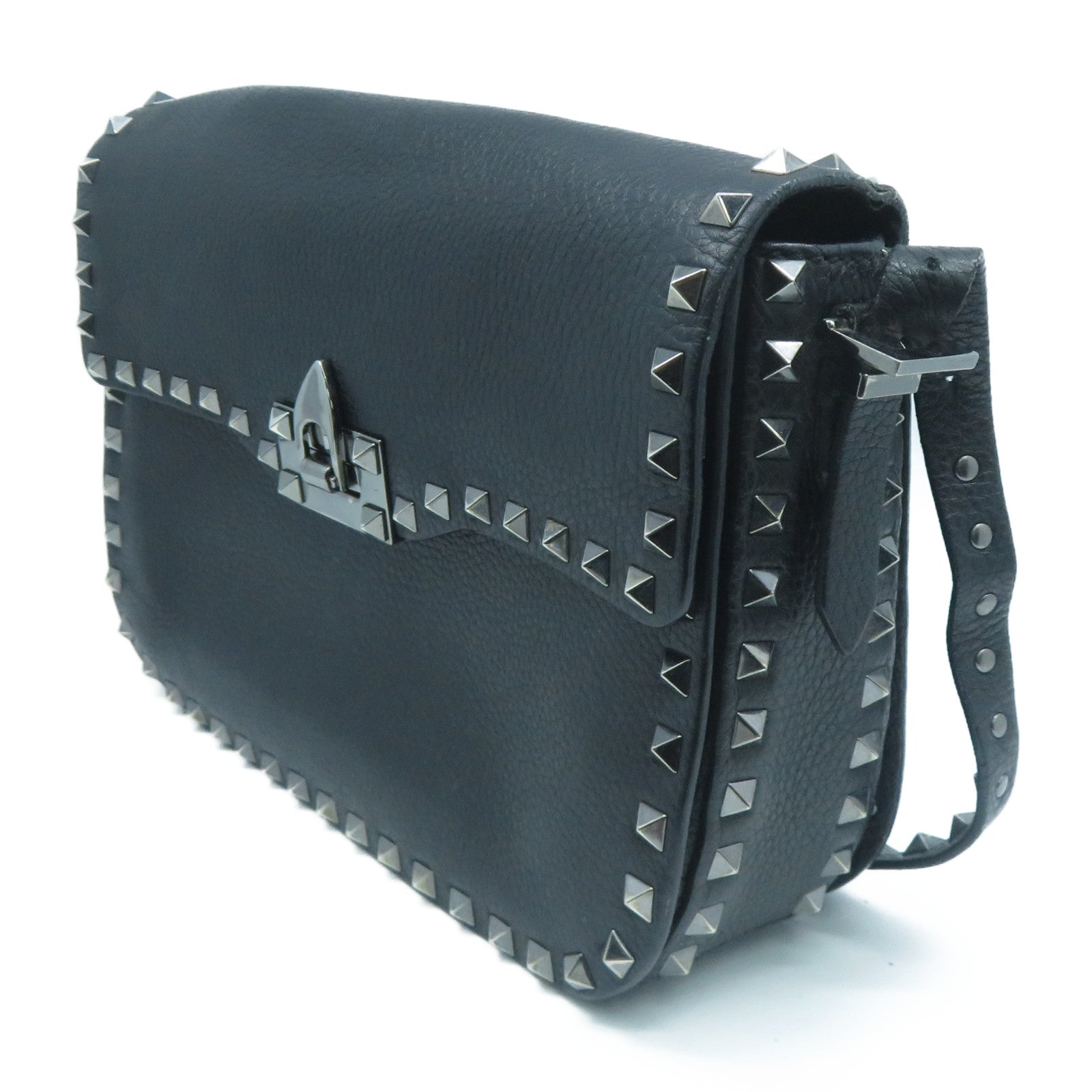 Valentino 牛皮皮革Shoulder Bag銀扣肩背包黑色