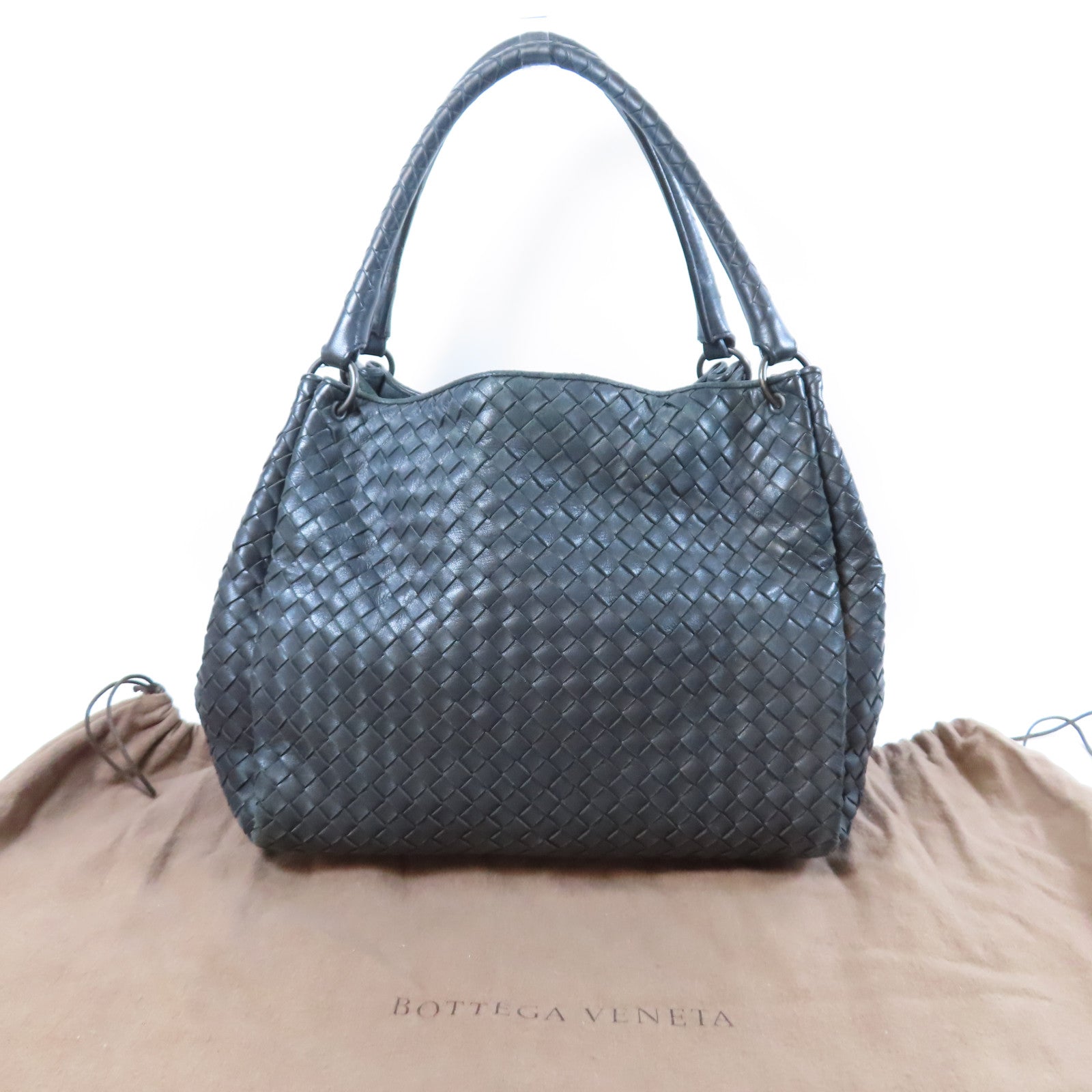 BOTTEGA VENETA 織紋皮革Shoulder Bag銀扣肩背袋黑色