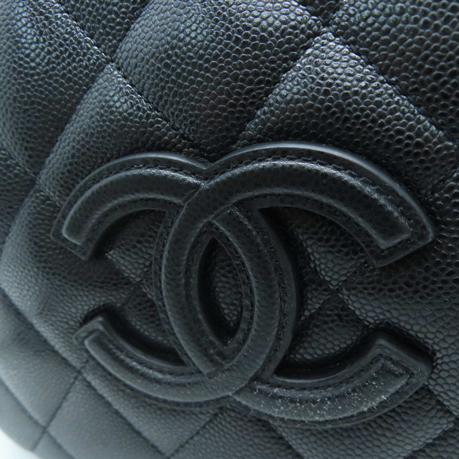 CHANEL 菱格Caviar皮革2 Way Chain Shoulder金扣链带肩背袋黑色