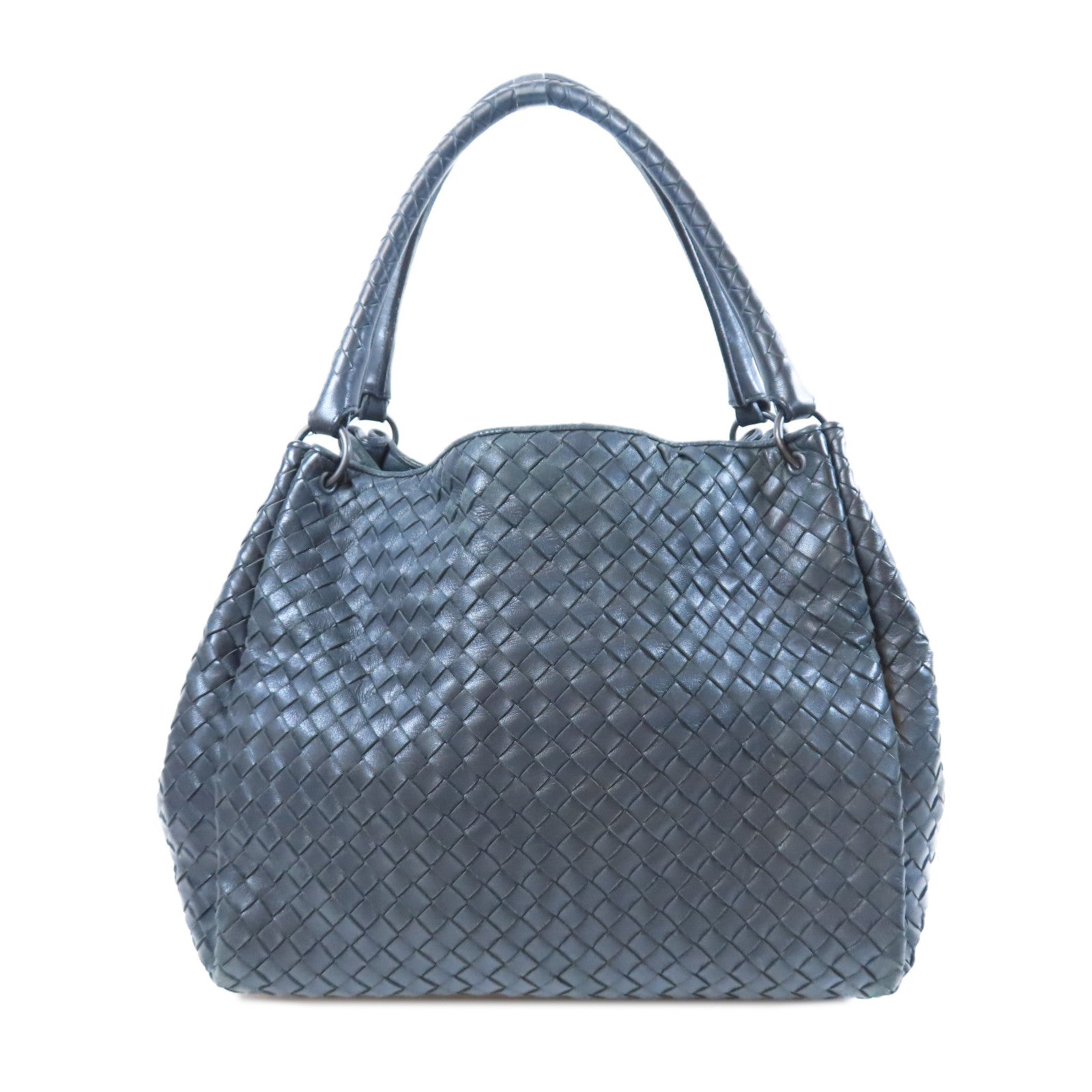 BOTTEGA VENETA 織紋皮革Shoulder Bag銀扣肩背袋黑色