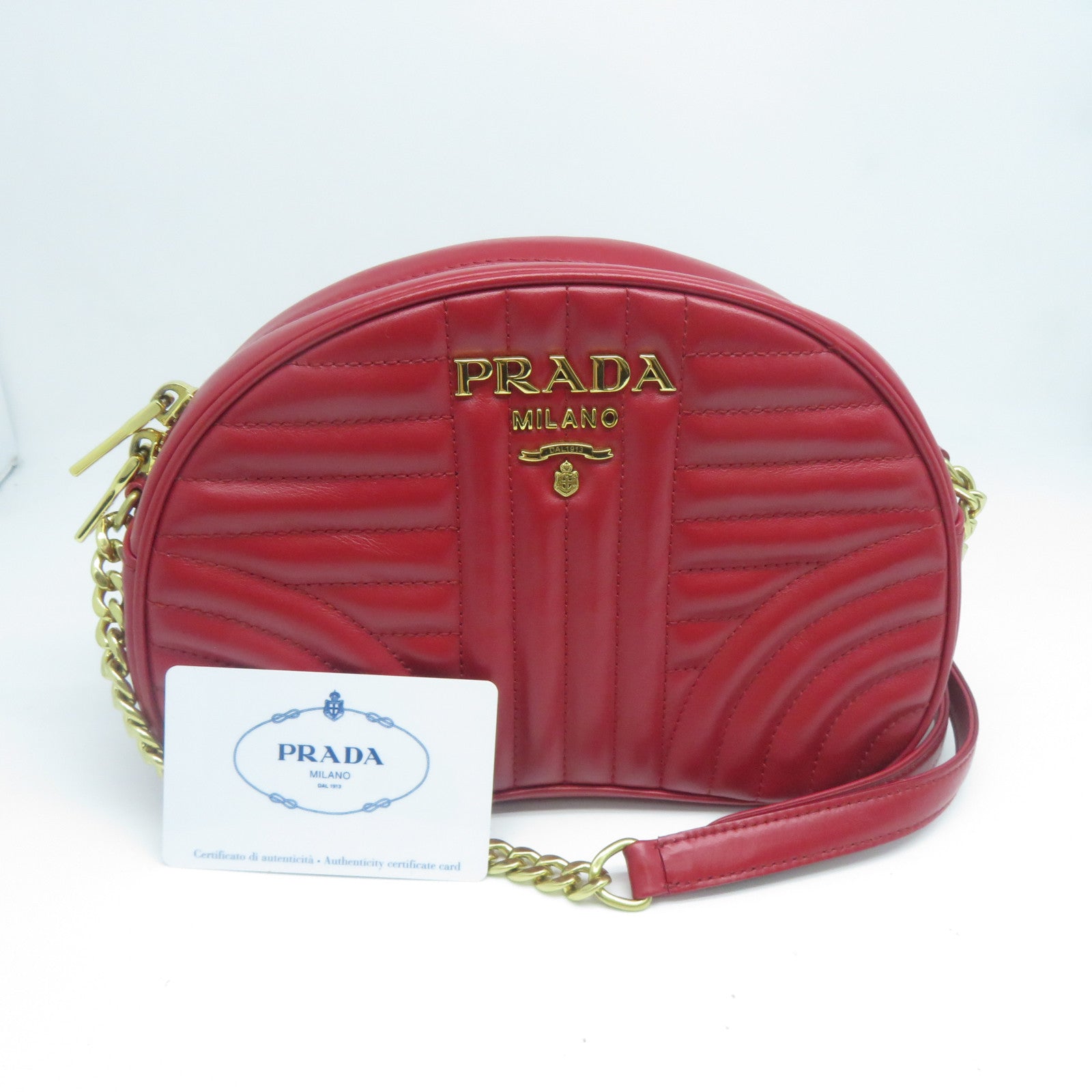 PRADA 牛皮皮革Shoulder Bag金扣鏈帶肩背袋紅色