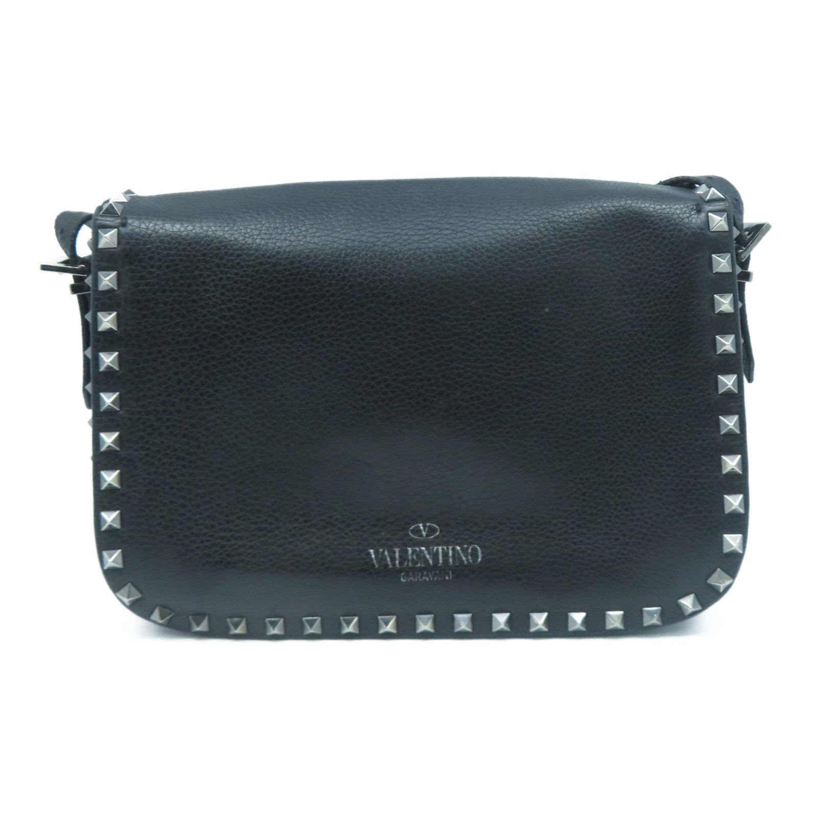 Valentino 牛皮皮革Shoulder Bag銀扣肩背包黑色