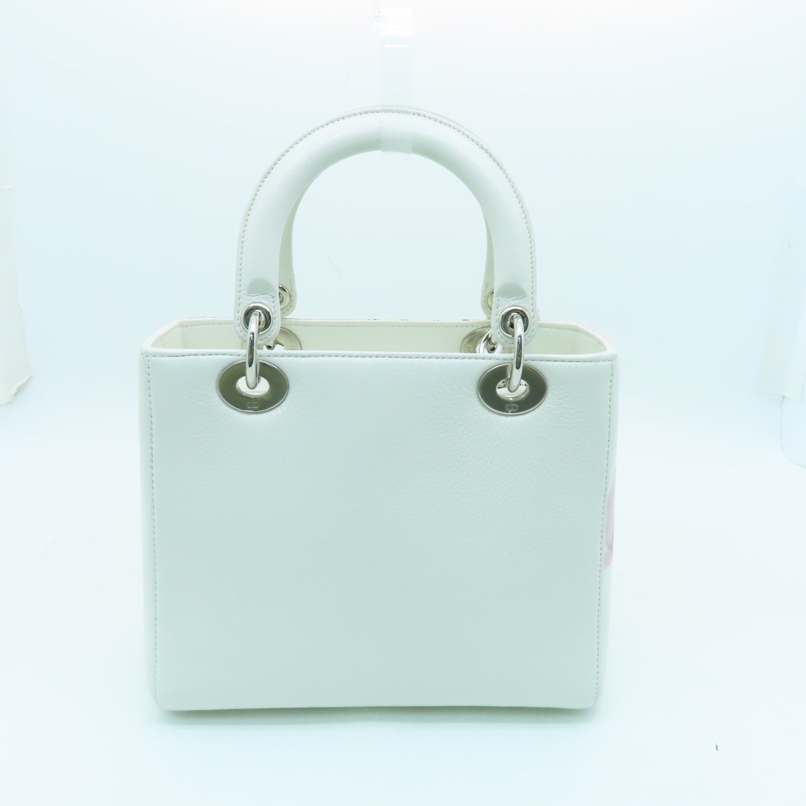Dior 牛皮皮革Lady Dior银扣手挽肩背两用袋白色