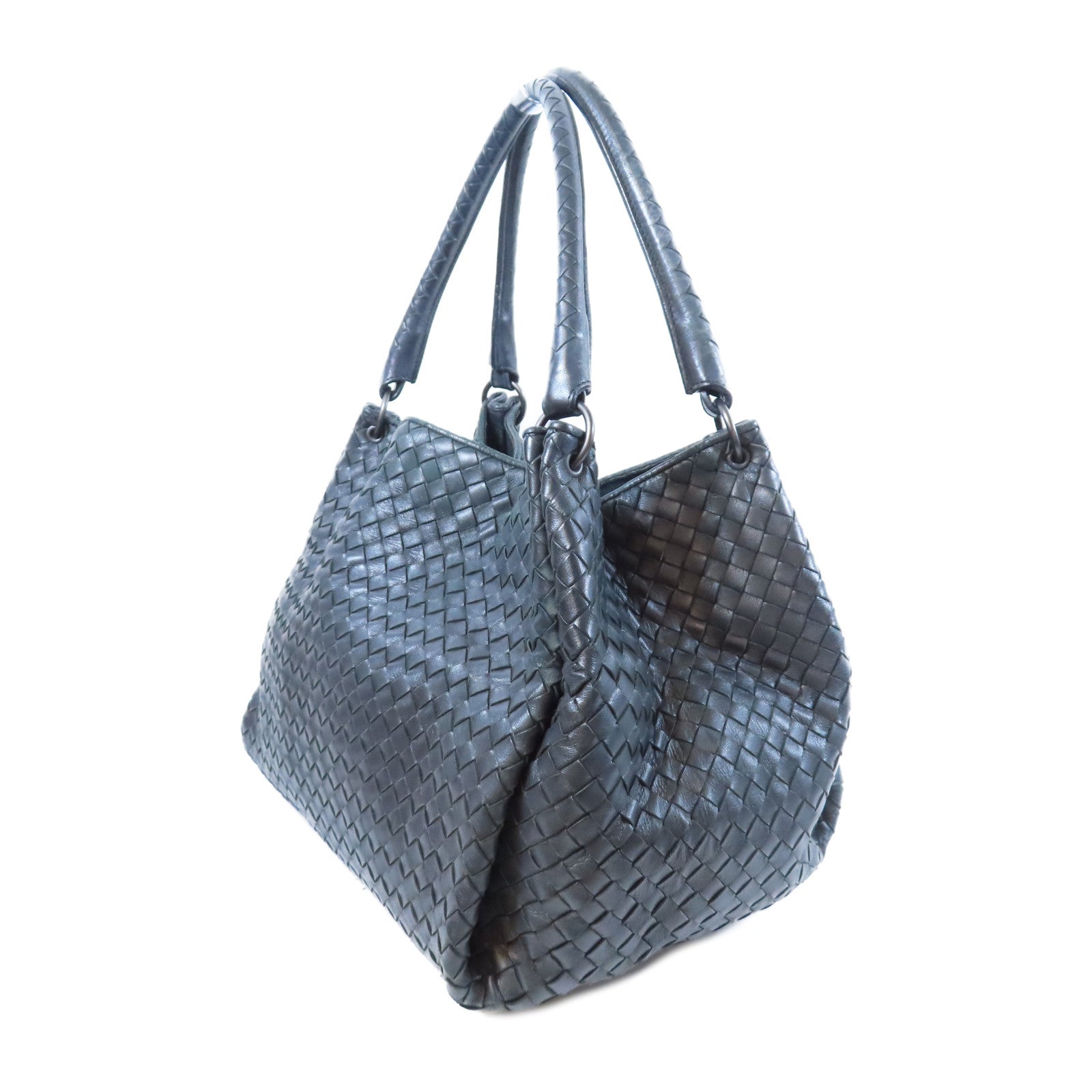 BOTTEGA VENETA 織紋皮革Shoulder Bag銀扣肩背袋黑色