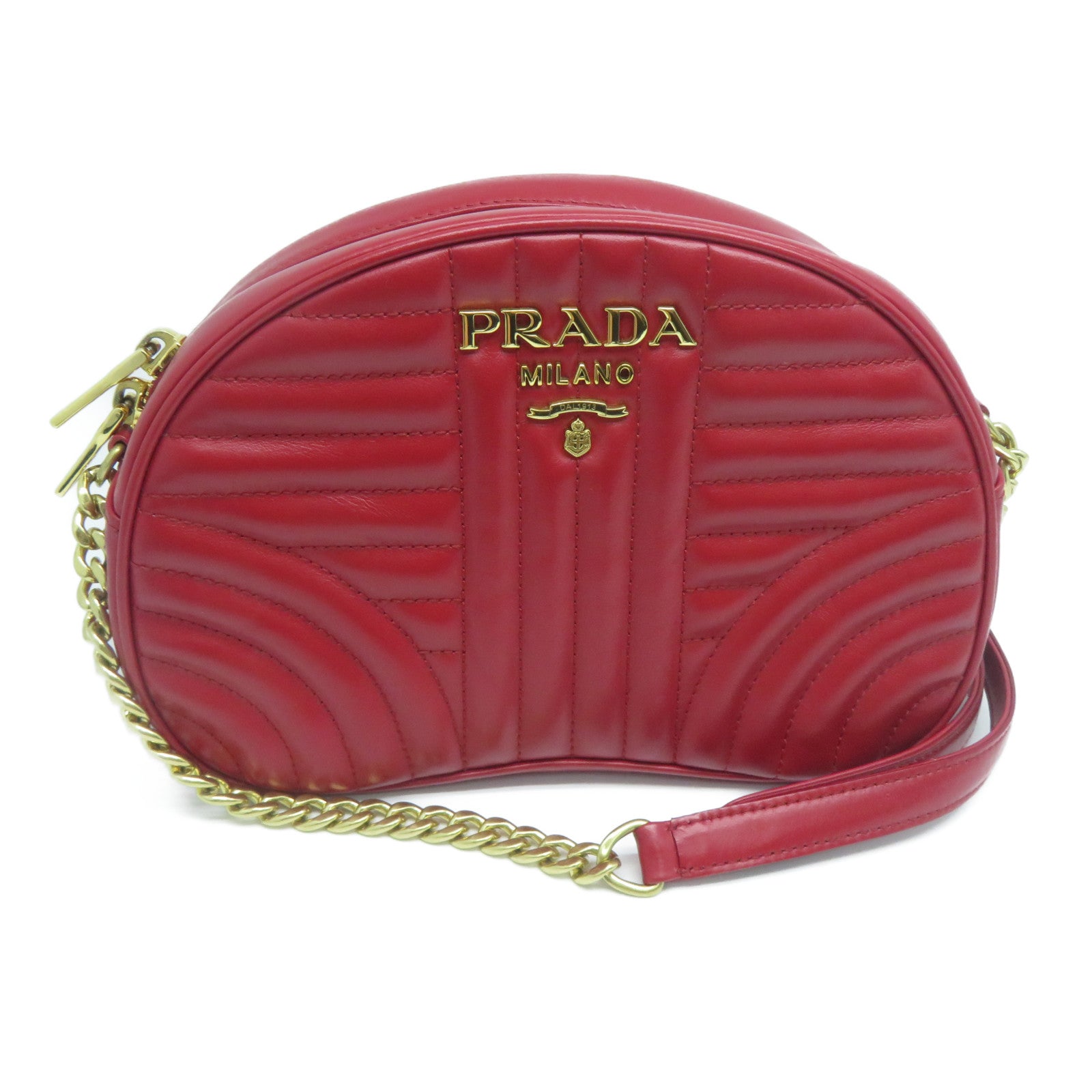 PRADA 牛皮皮革Shoulder Bag金扣鏈帶肩背袋紅色