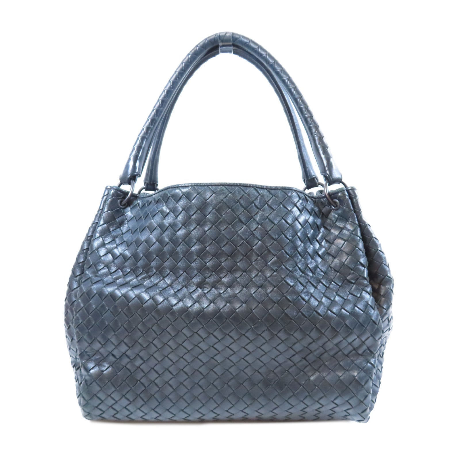 BOTTEGA VENETA 織紋皮革Shoulder Bag銀扣肩背袋黑色