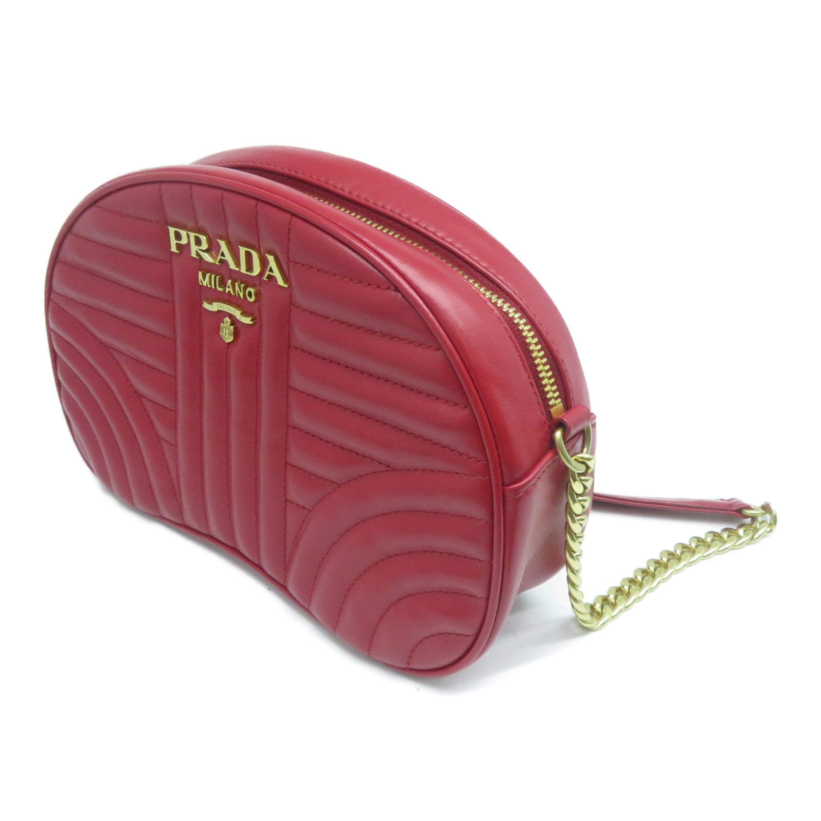 PRADA 牛皮皮革Shoulder Bag金扣鏈帶肩背袋紅色
