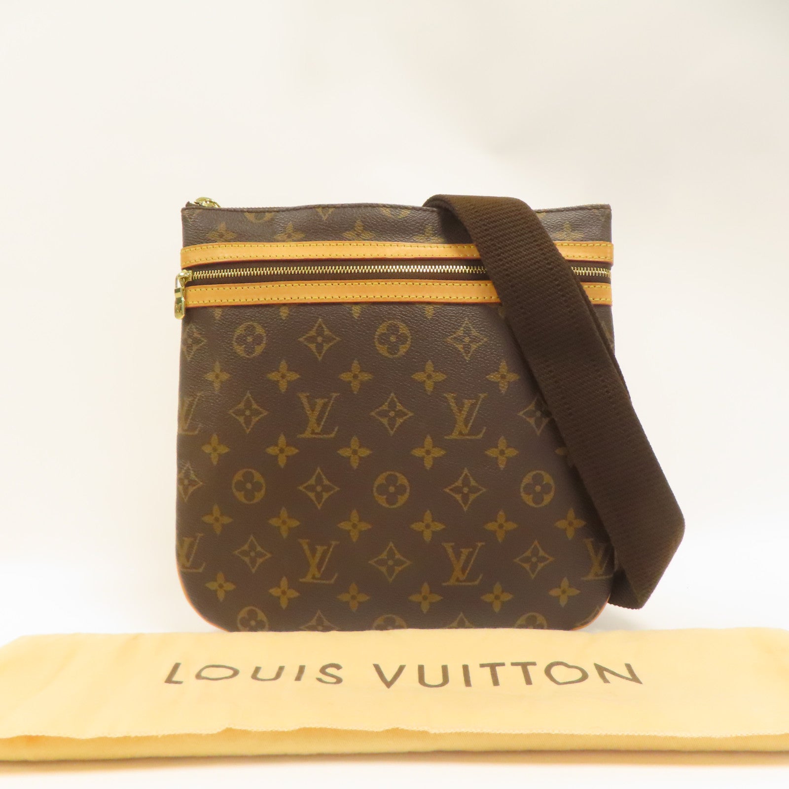 LOUIS VUITTON Monogram Pochette Bosphore金扣肩背袋啡色
