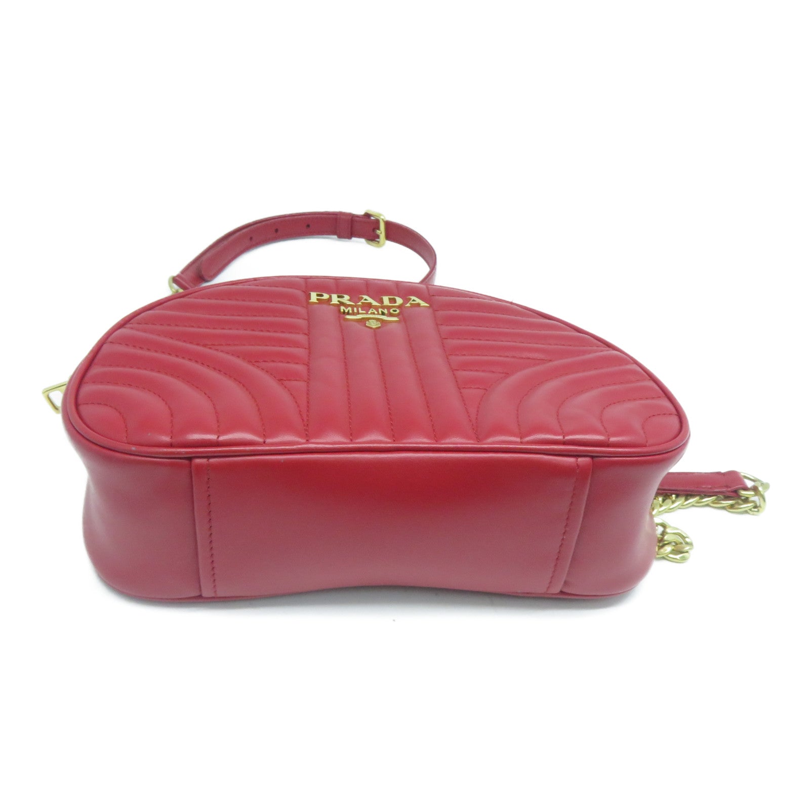 PRADA 牛皮皮革Shoulder Bag金扣鏈帶肩背袋紅色