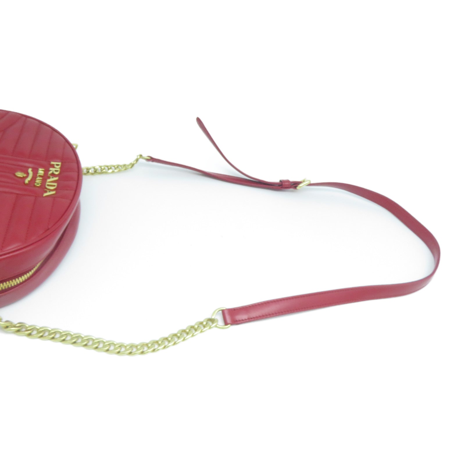 PRADA 牛皮皮革Shoulder Bag金扣鏈帶肩背袋紅色