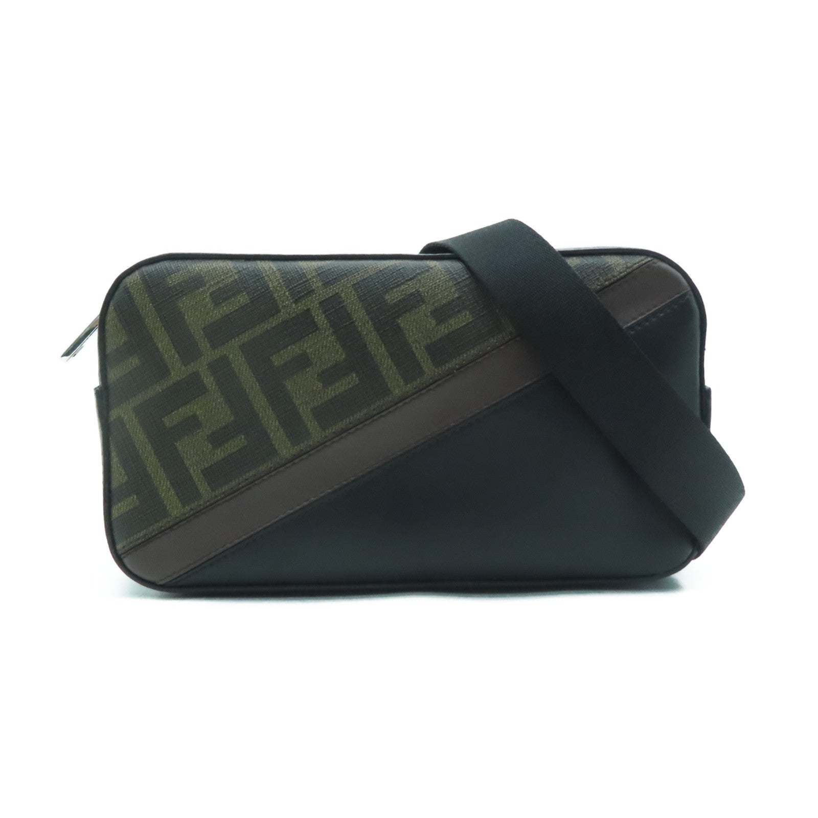 FENDI 塗層帆布Shoulder Bag銀扣肩背袋棕色