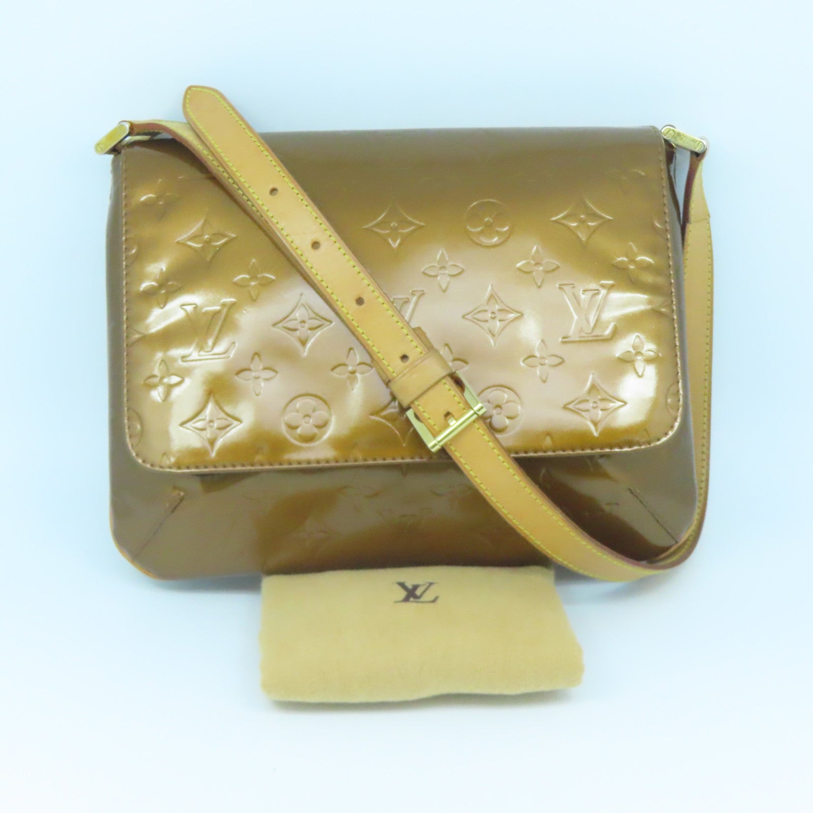 LOUIS VUITTON Monogram Vernis Thompson Street金扣肩背袋金色