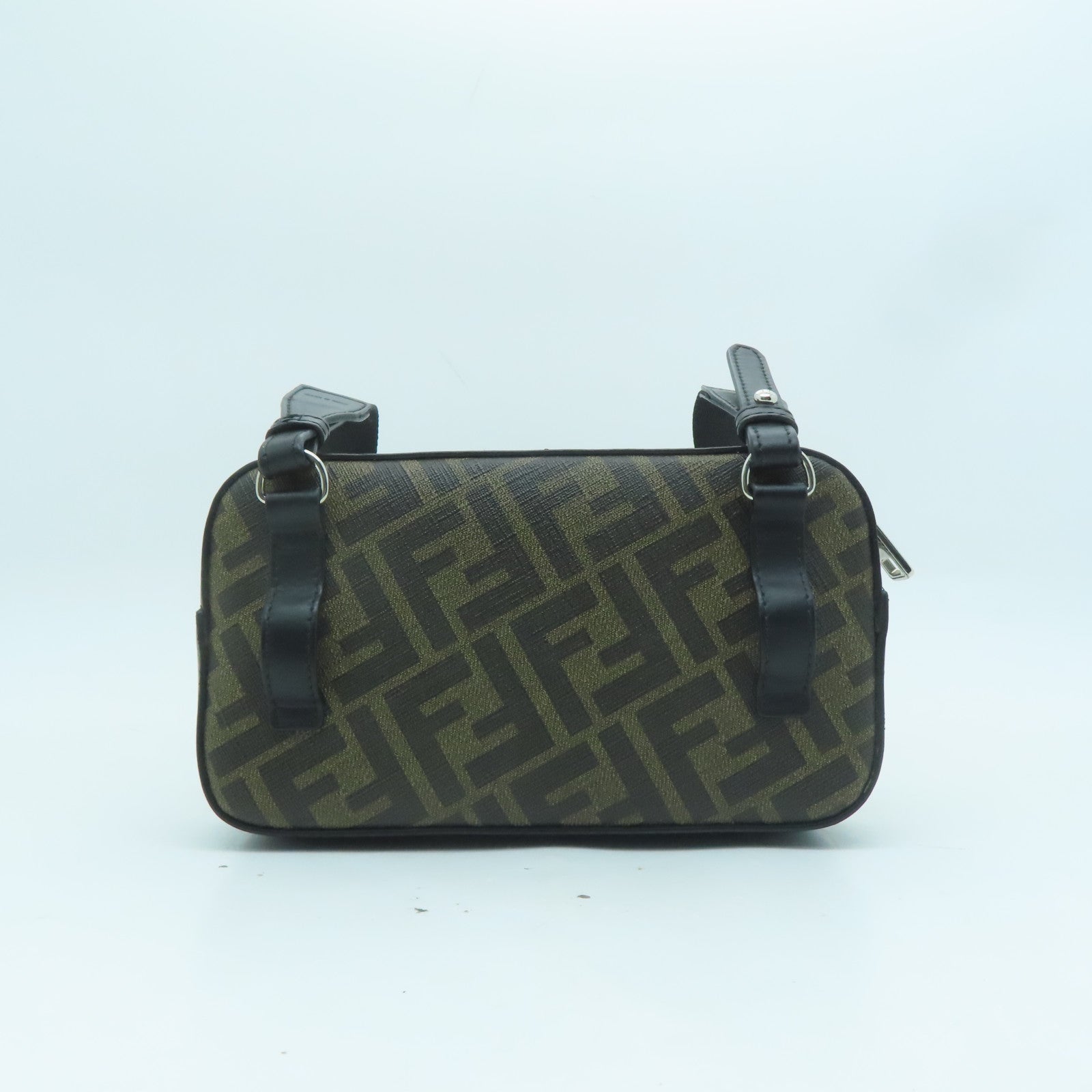 FENDI 塗層帆布Shoulder Bag銀扣肩背袋棕色