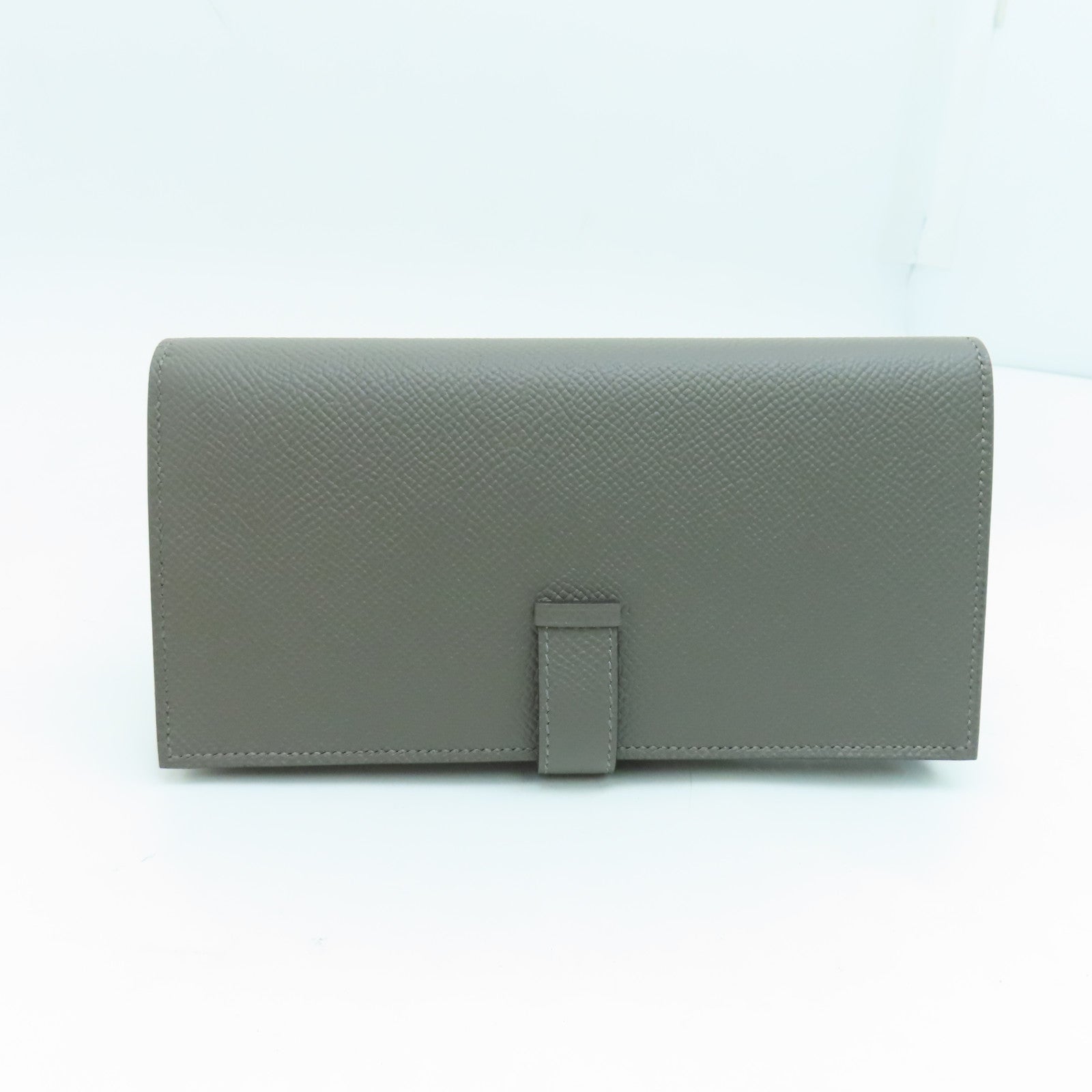 HERMES Epsom皮革Bearn bi-fold Long wallet金扣长钱包灰色