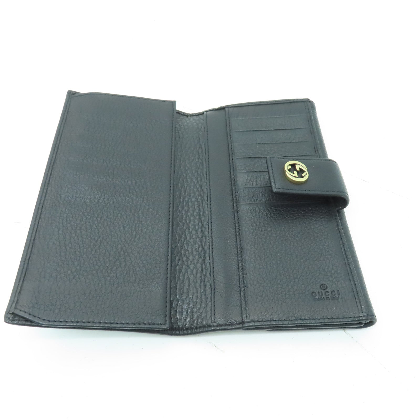 GUCCI 牛皮皮革Long Wallet金扣長錢包黑色