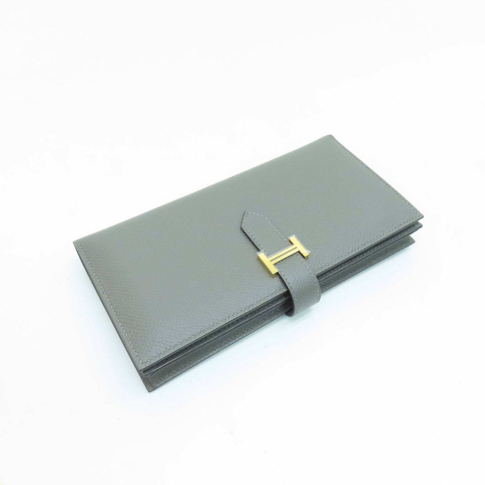 HERMES Epsom皮革Bearn bi-fold Long wallet金扣长钱包灰色