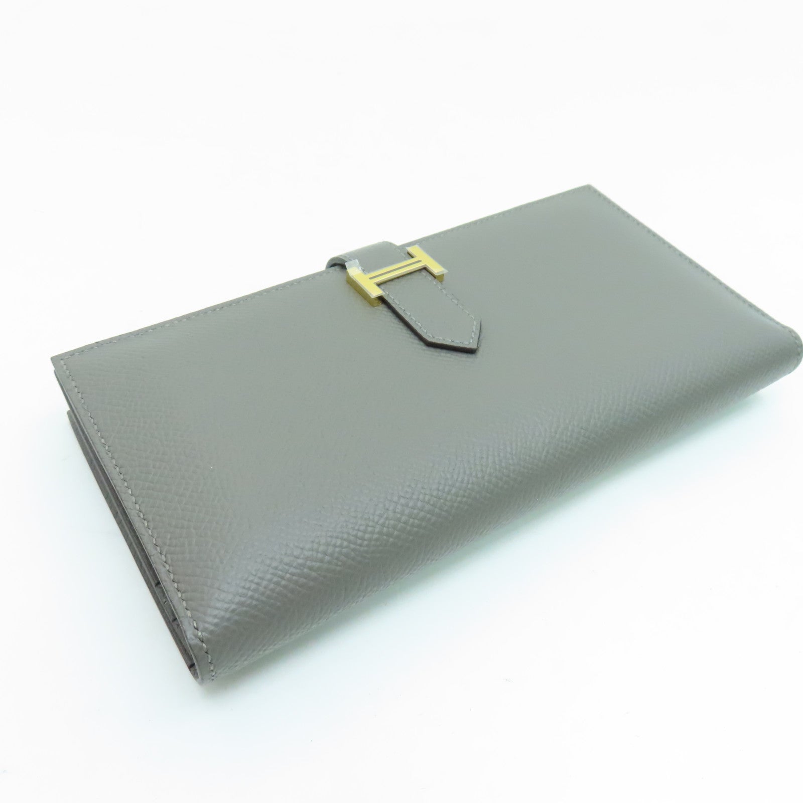 HERMES Epsom皮革Bearn bi-fold Long wallet金扣长钱包灰色